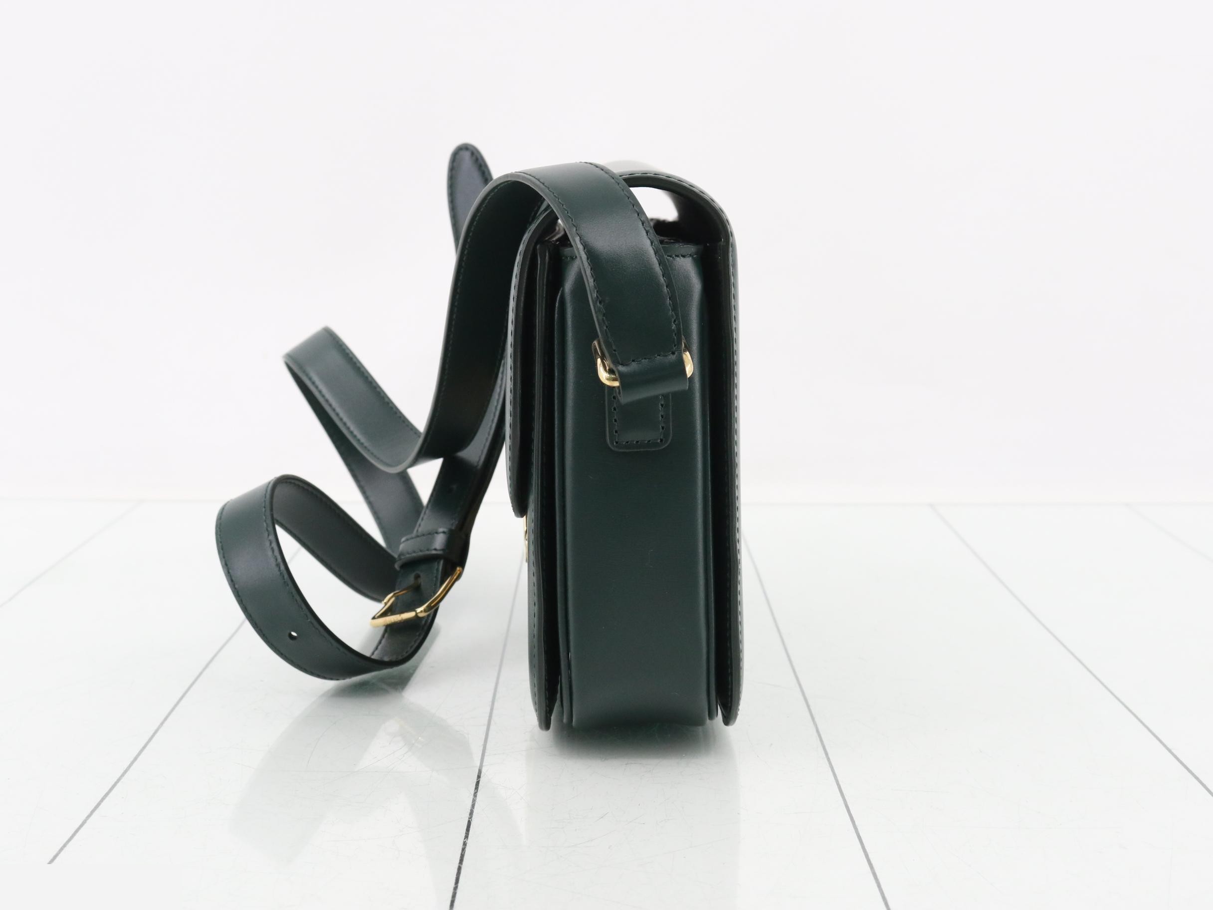 Triomphe Calf Leather Shoulder Bag, Green — view 3