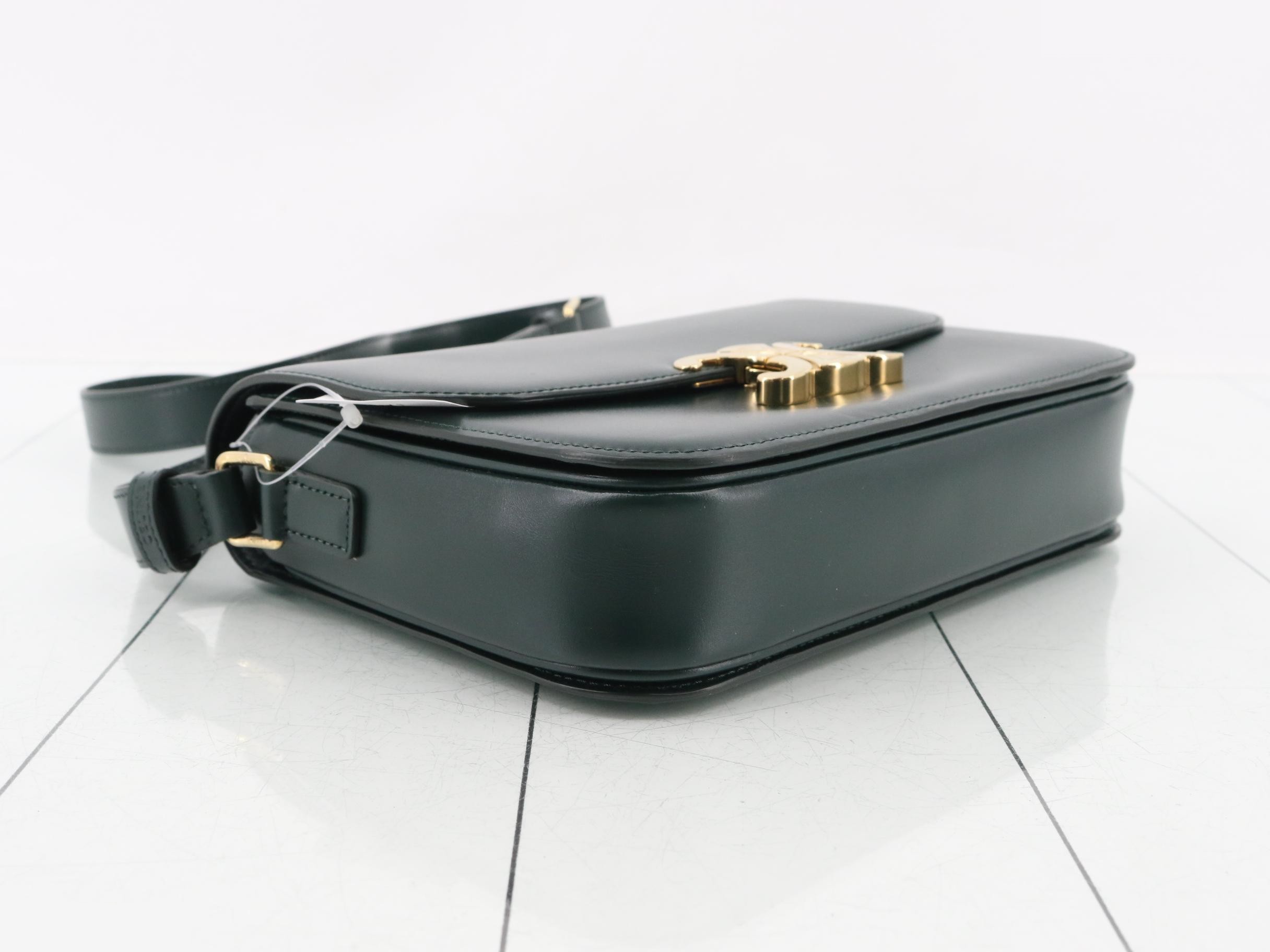 Triomphe Calf Leather Shoulder Bag, Green — view 5