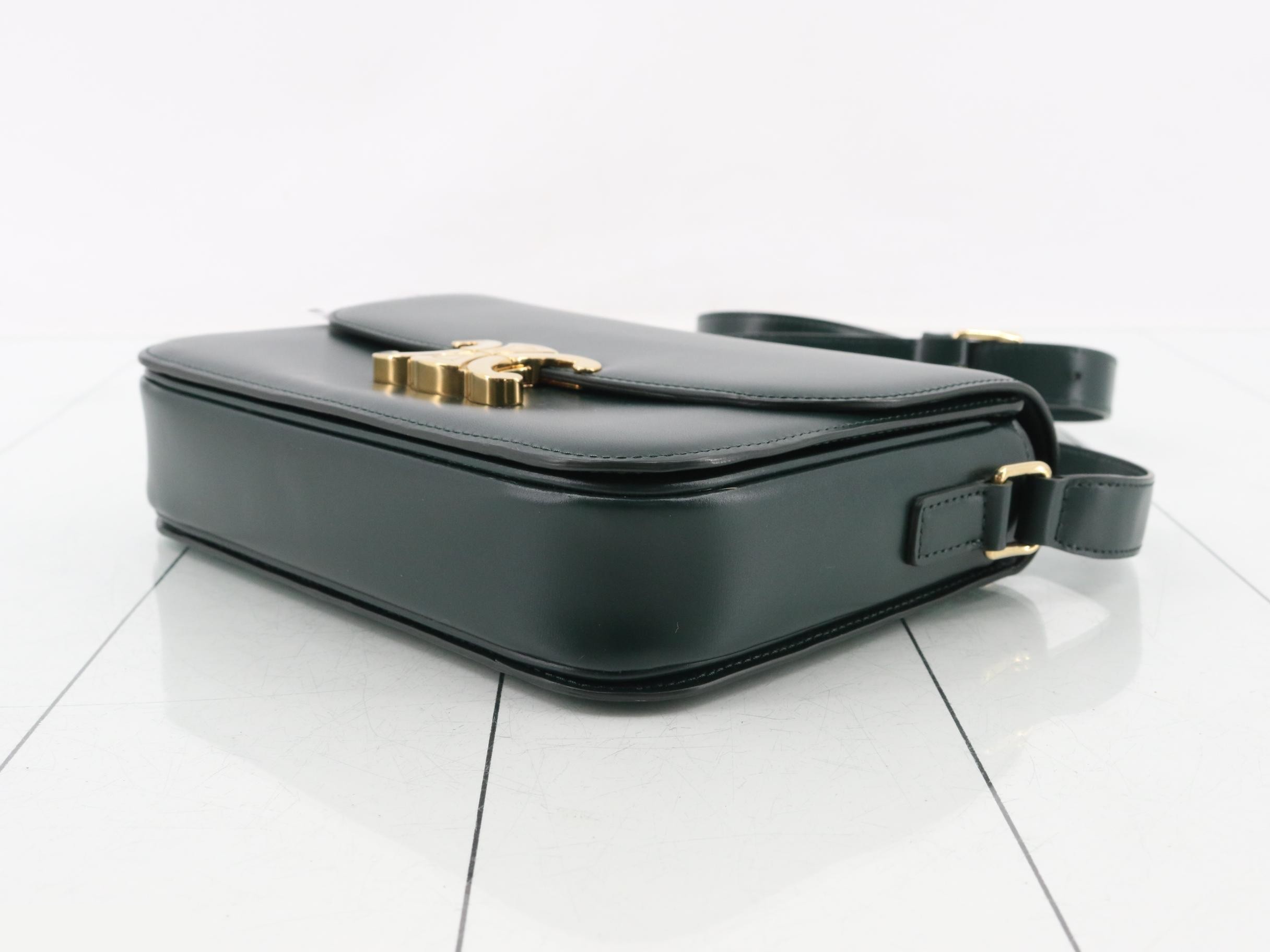 Triomphe Calf Leather Shoulder Bag, Green — view 6