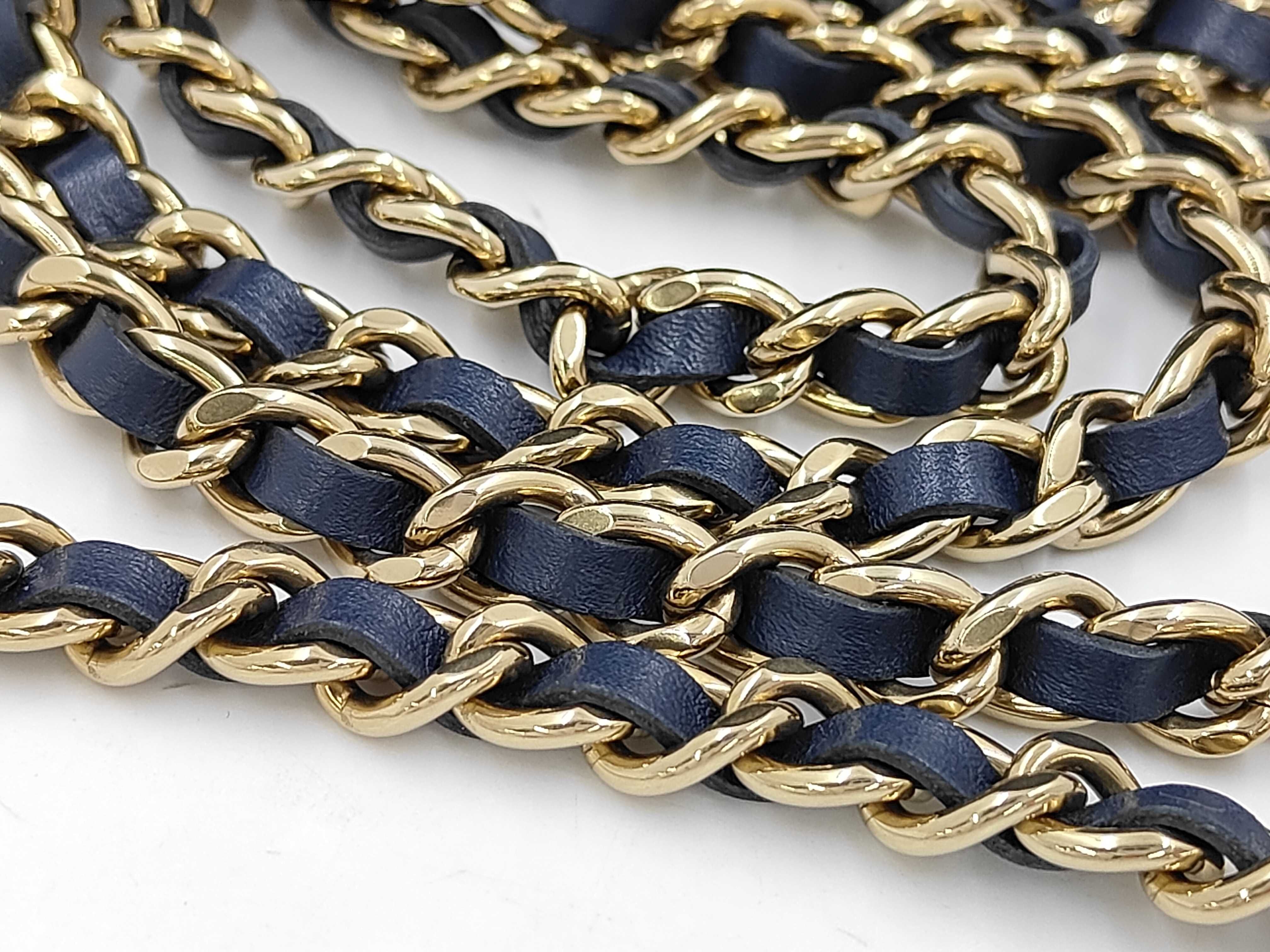 Blue Quilted Denim Gold Ball Vanity Case Shoulder Bag — view 4