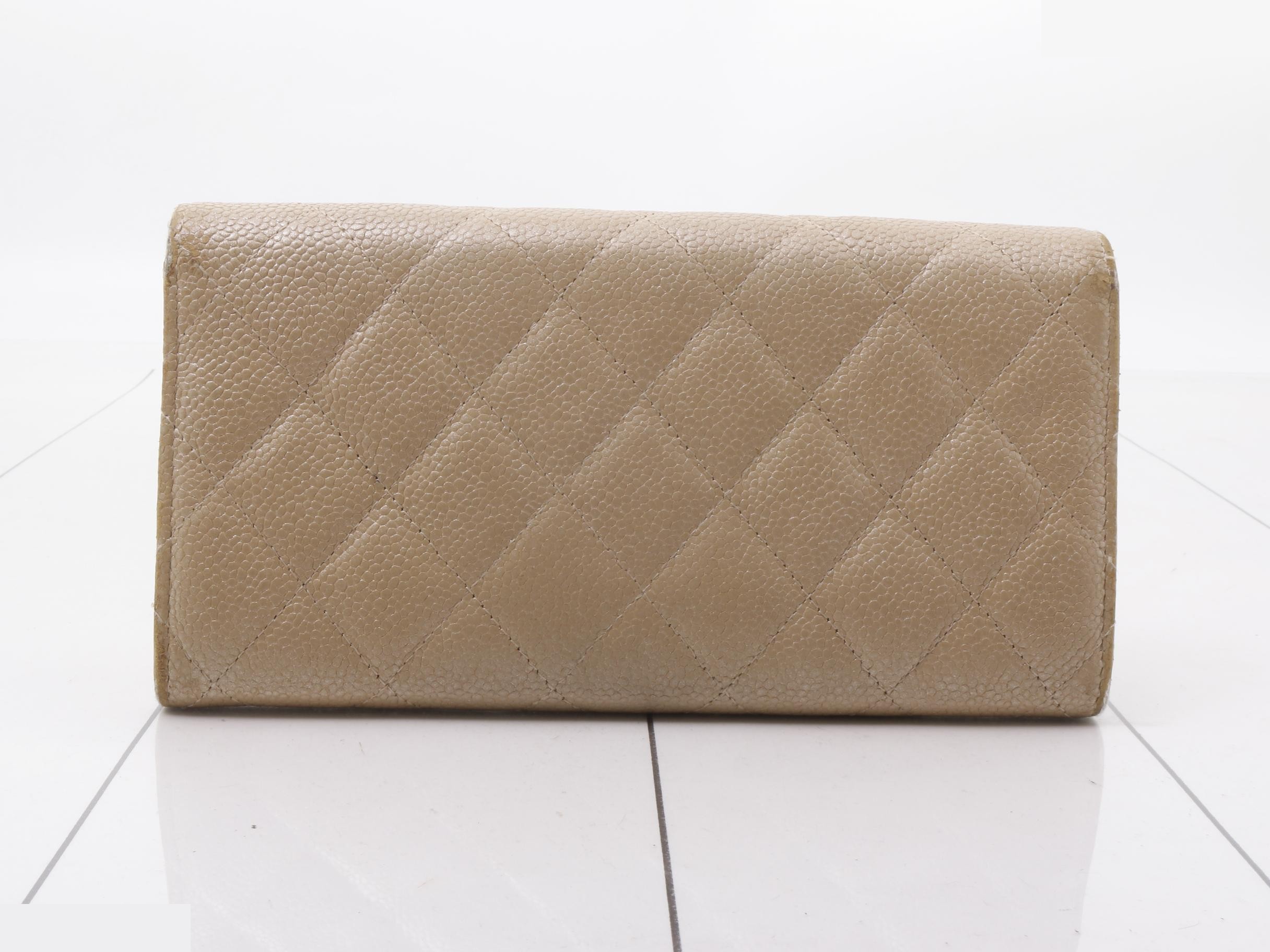 Caviar Skin (Bag) Long Flap Wallet, Beige — view 2