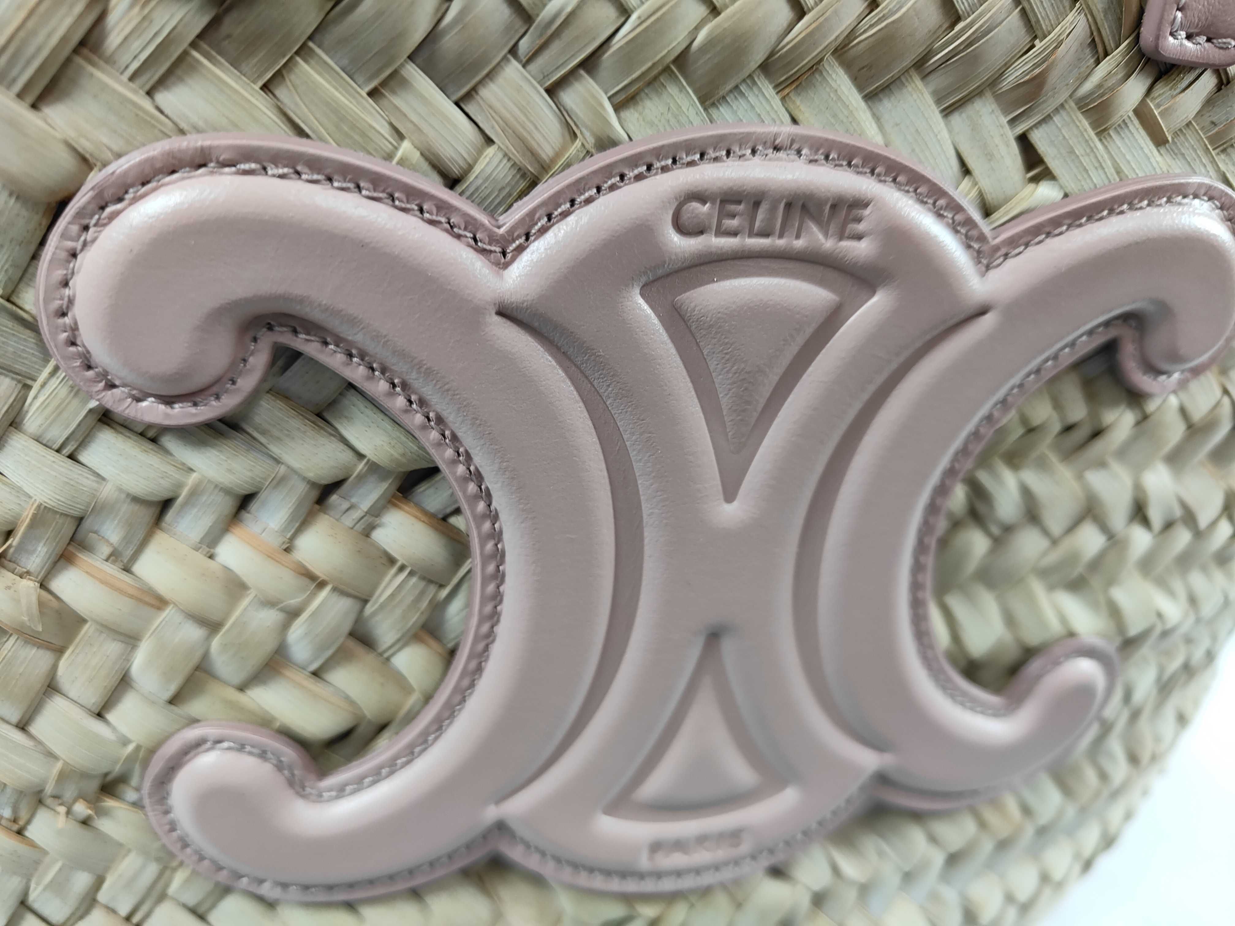 Triomphe Straw x Leather Basket Bag, Beige x Pink Handbag — view 11