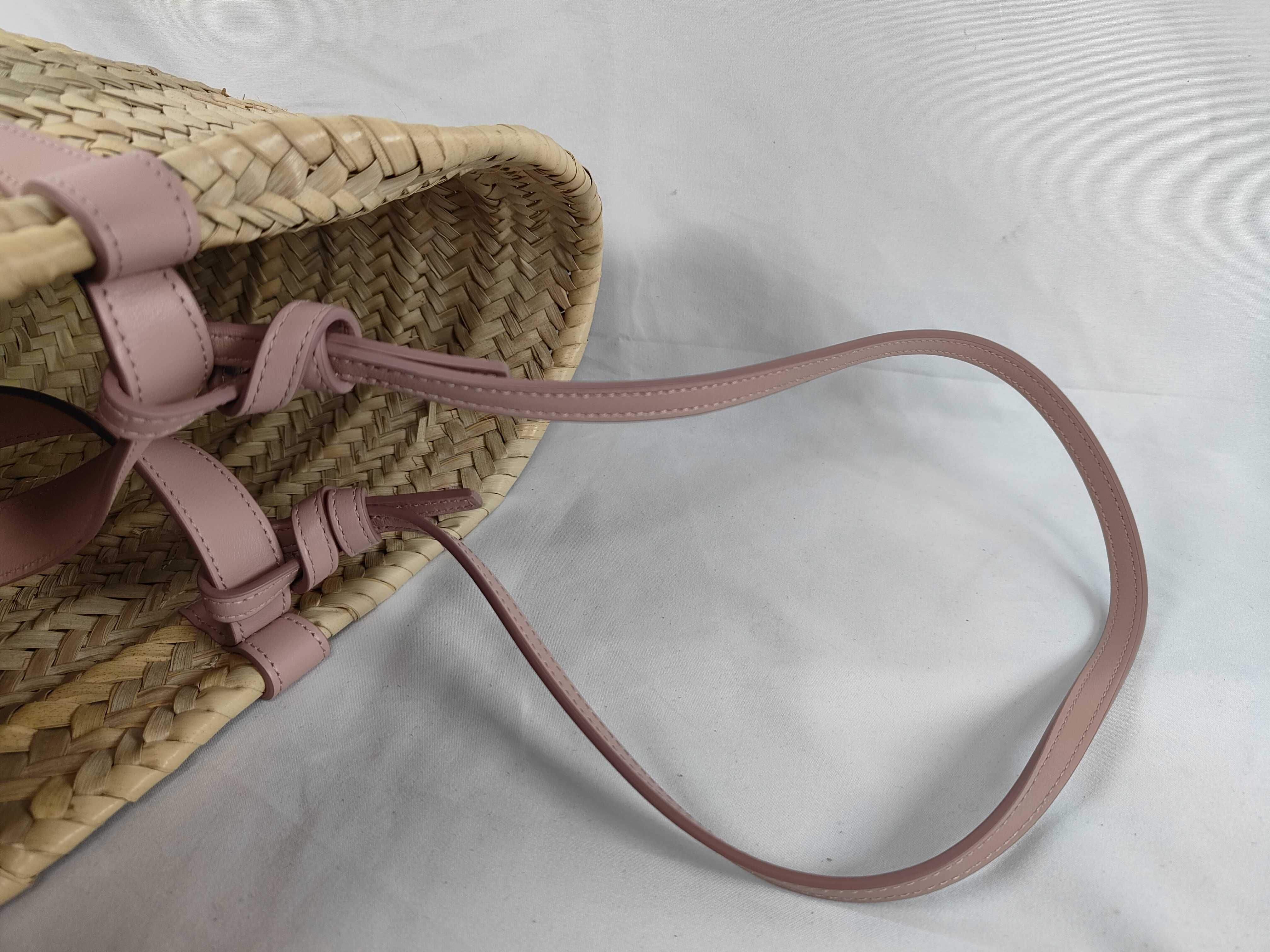 Triomphe Straw x Leather Basket Bag, Beige x Pink Handbag — view 12