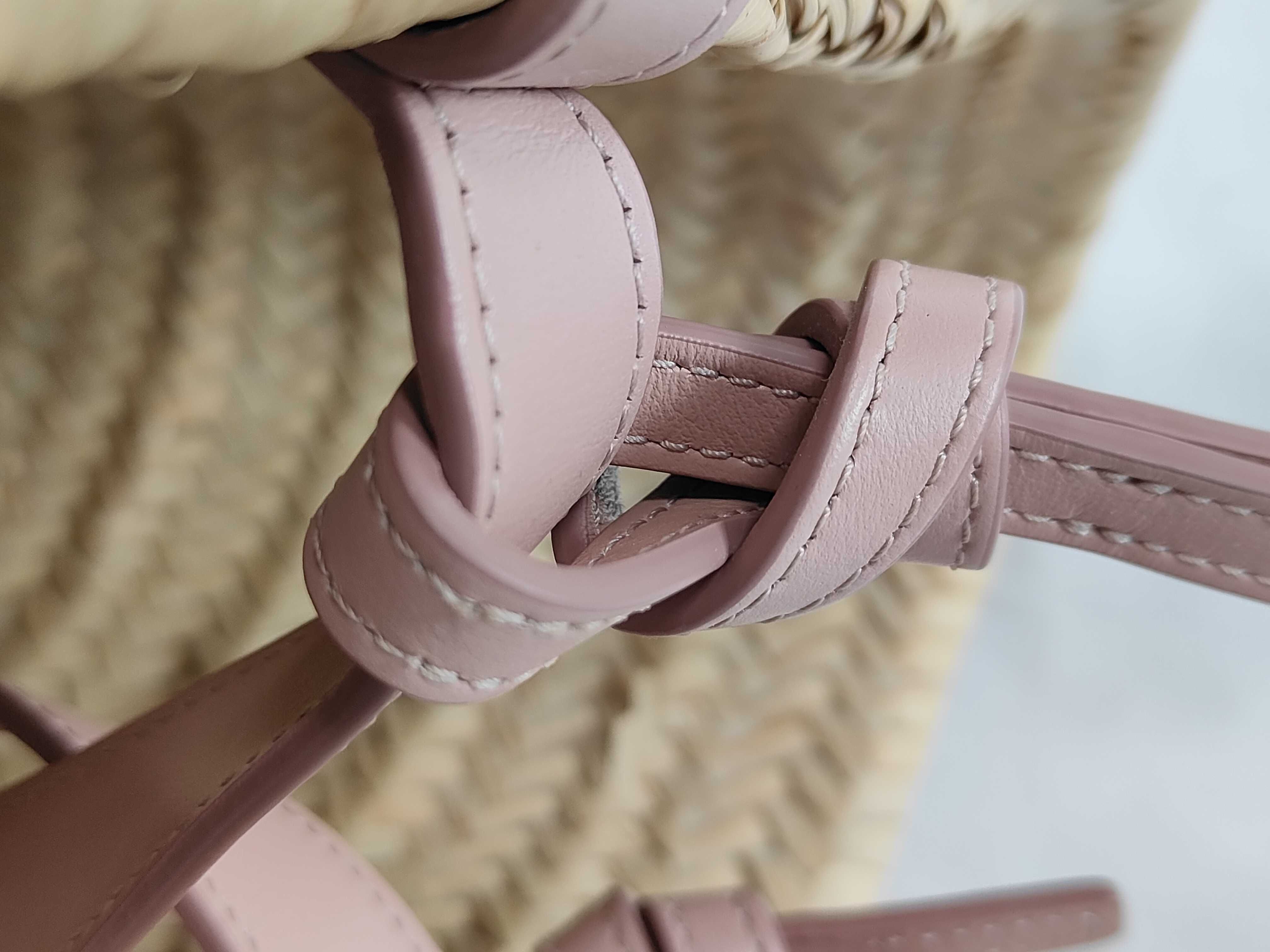 Triomphe Straw x Leather Basket Bag, Beige x Pink Handbag — view 14