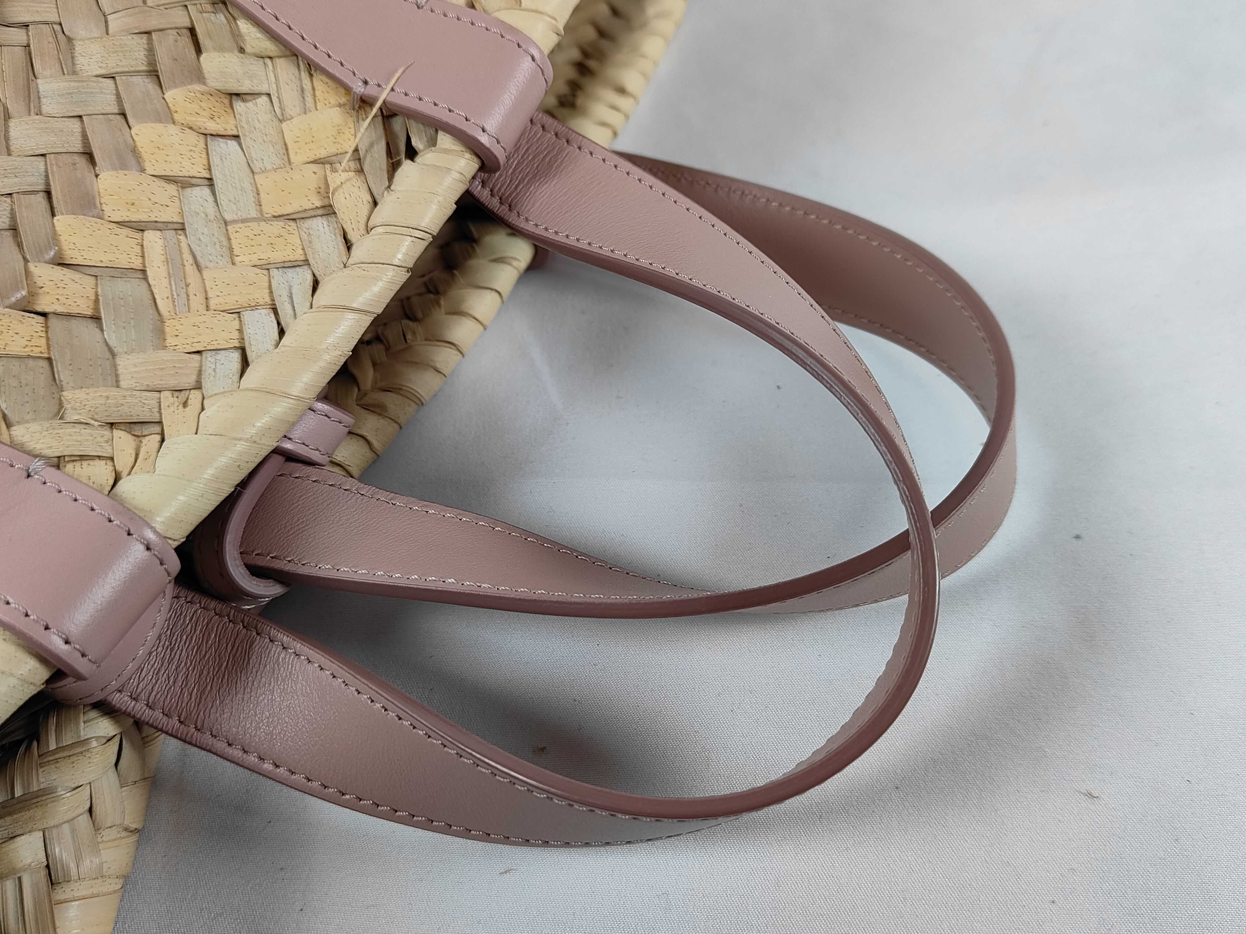 Triomphe Straw x Leather Basket Bag, Beige x Pink Handbag — view 3
