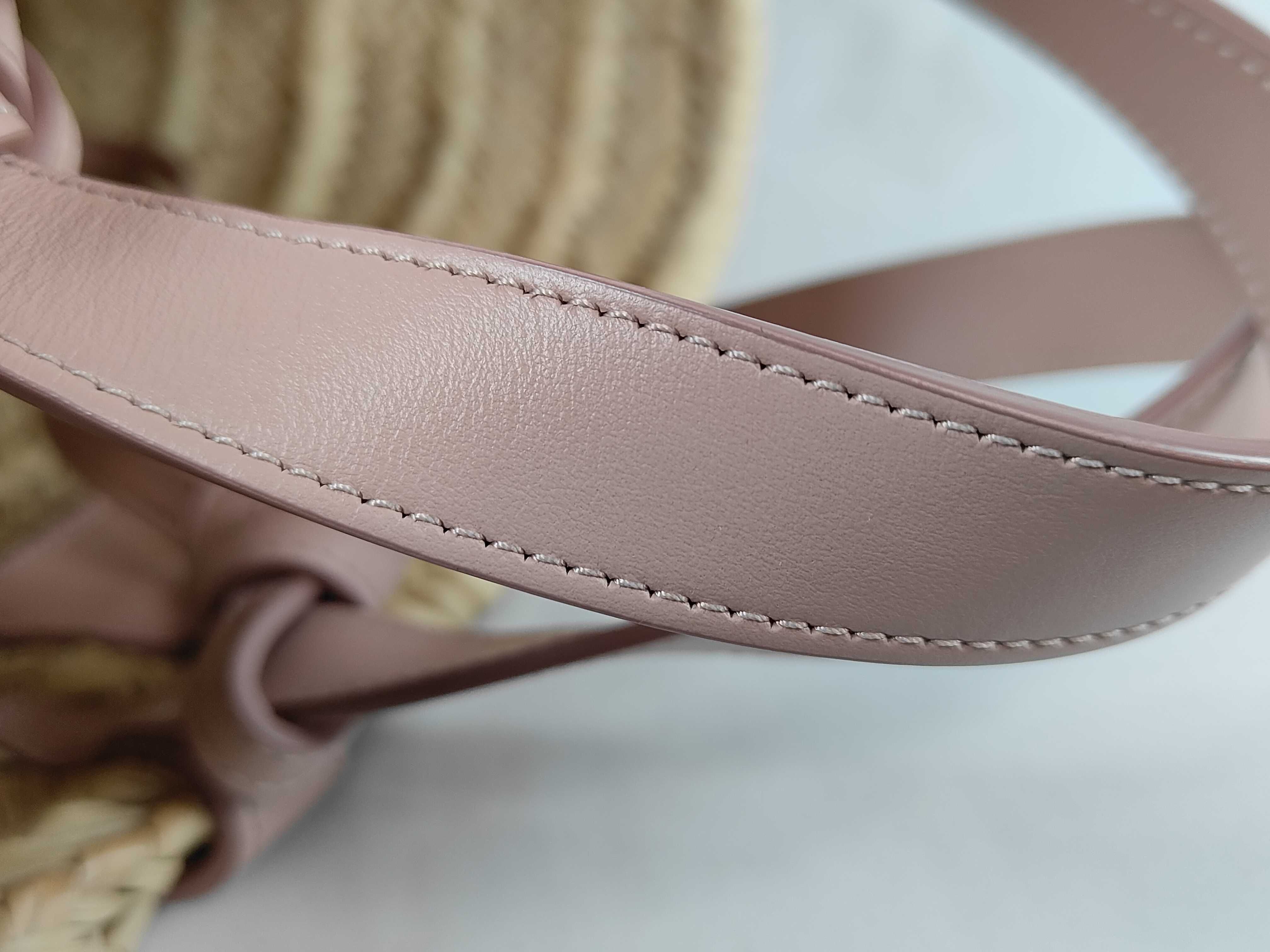 Triomphe Straw x Leather Basket Bag, Beige x Pink Handbag — view 4