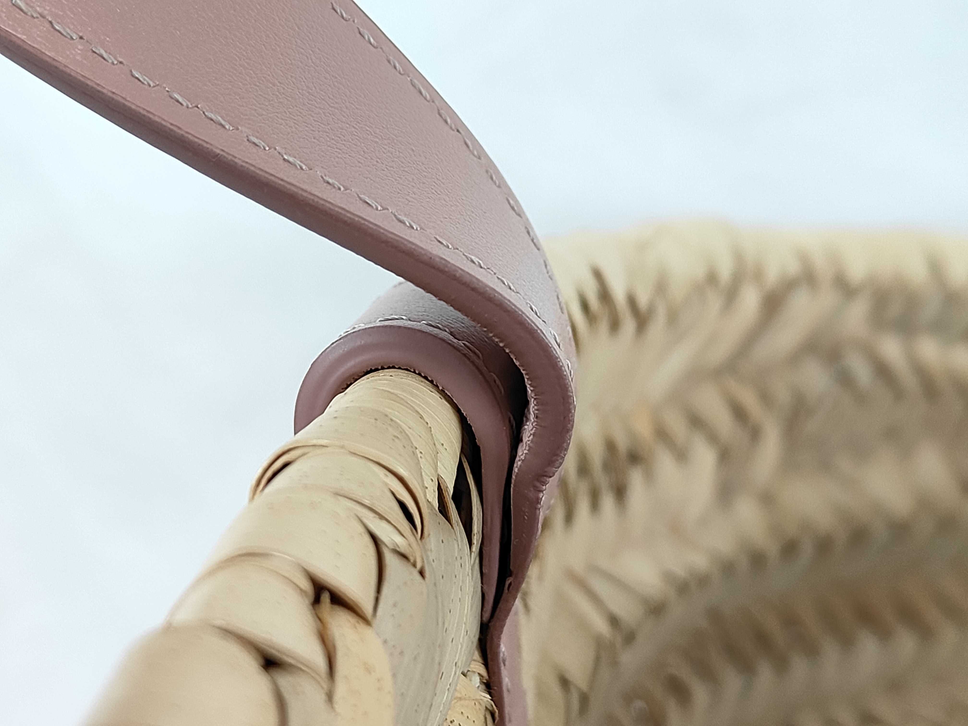 Triomphe Straw x Leather Basket Bag, Beige x Pink Handbag — view 5