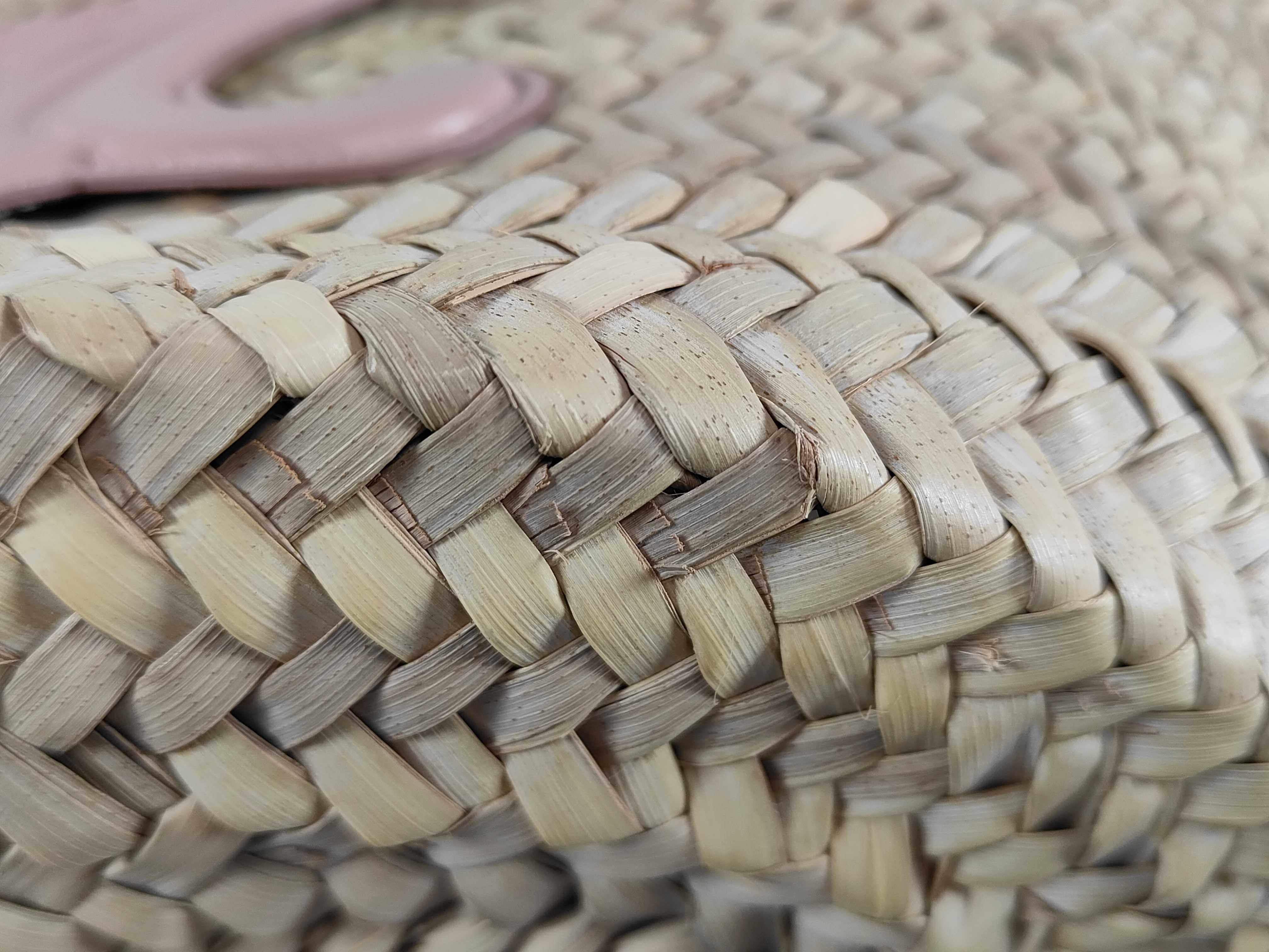 Triomphe Straw x Leather Basket Bag, Beige x Pink Handbag — view 6