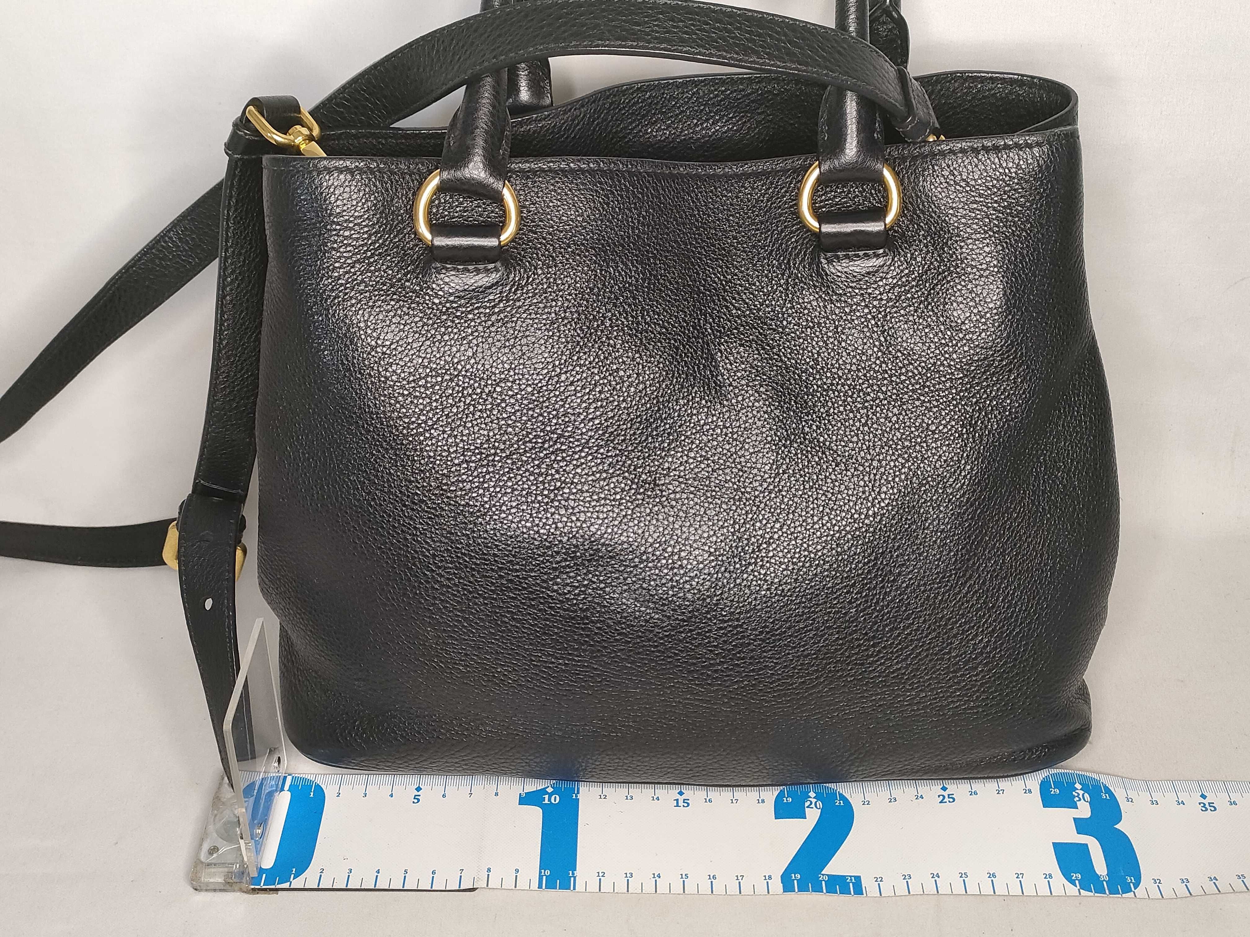 Vitello Phoenix Leather 2-Way Handbag, Black, 1BA058 (Handbag) — view 2