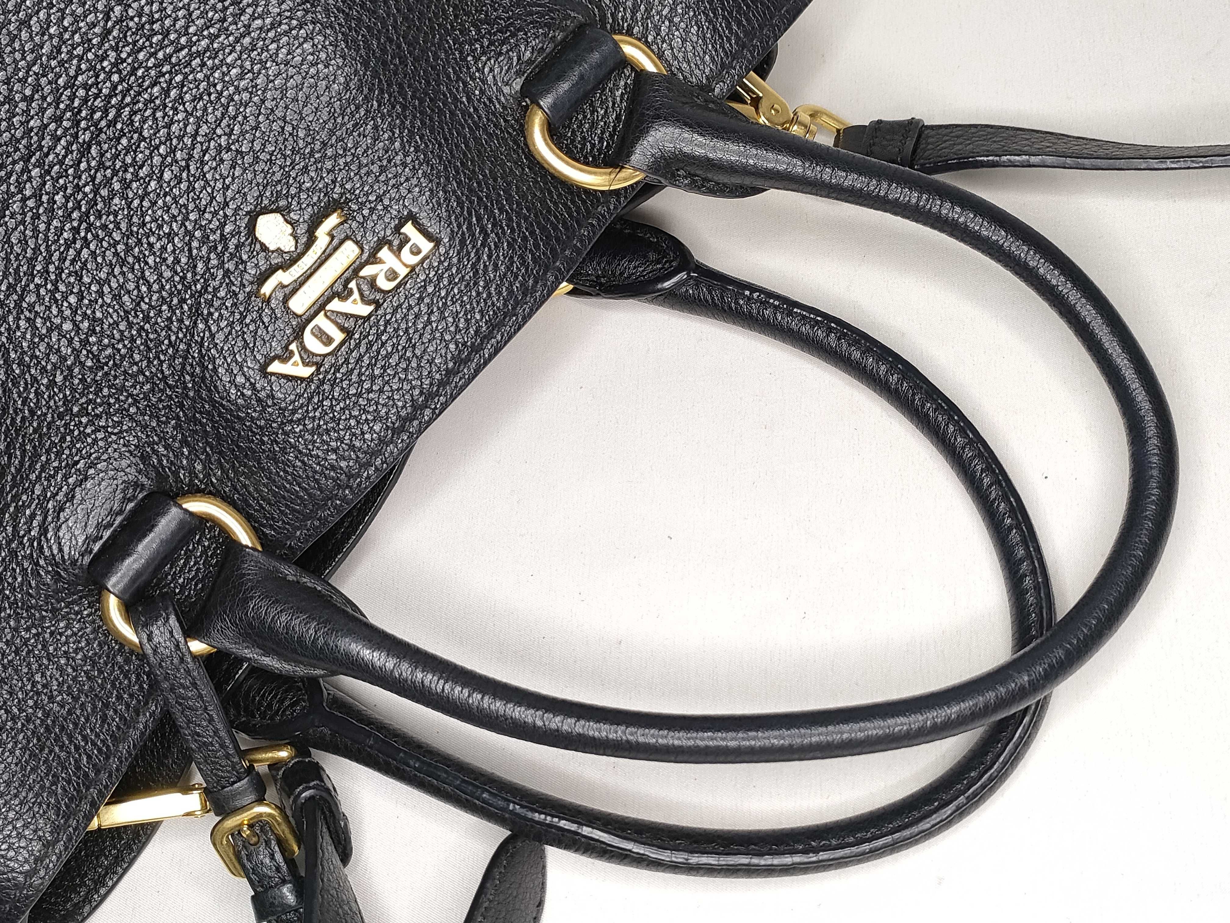 Vitello Phoenix Leather 2-Way Handbag, Black, 1BA058 (Handbag) — view 3