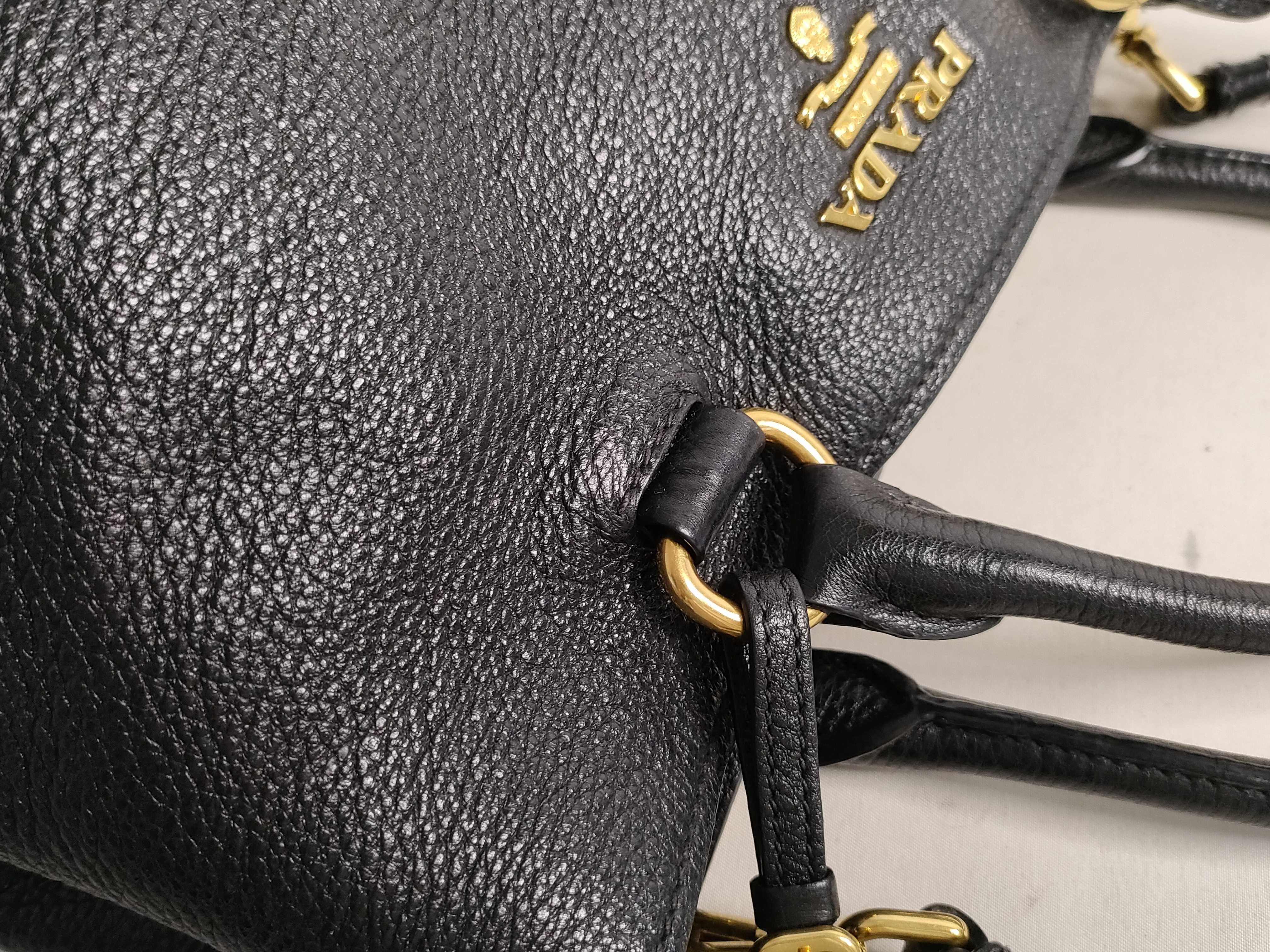 Vitello Phoenix Leather 2-Way Handbag, Black, 1BA058 (Handbag) — view 5
