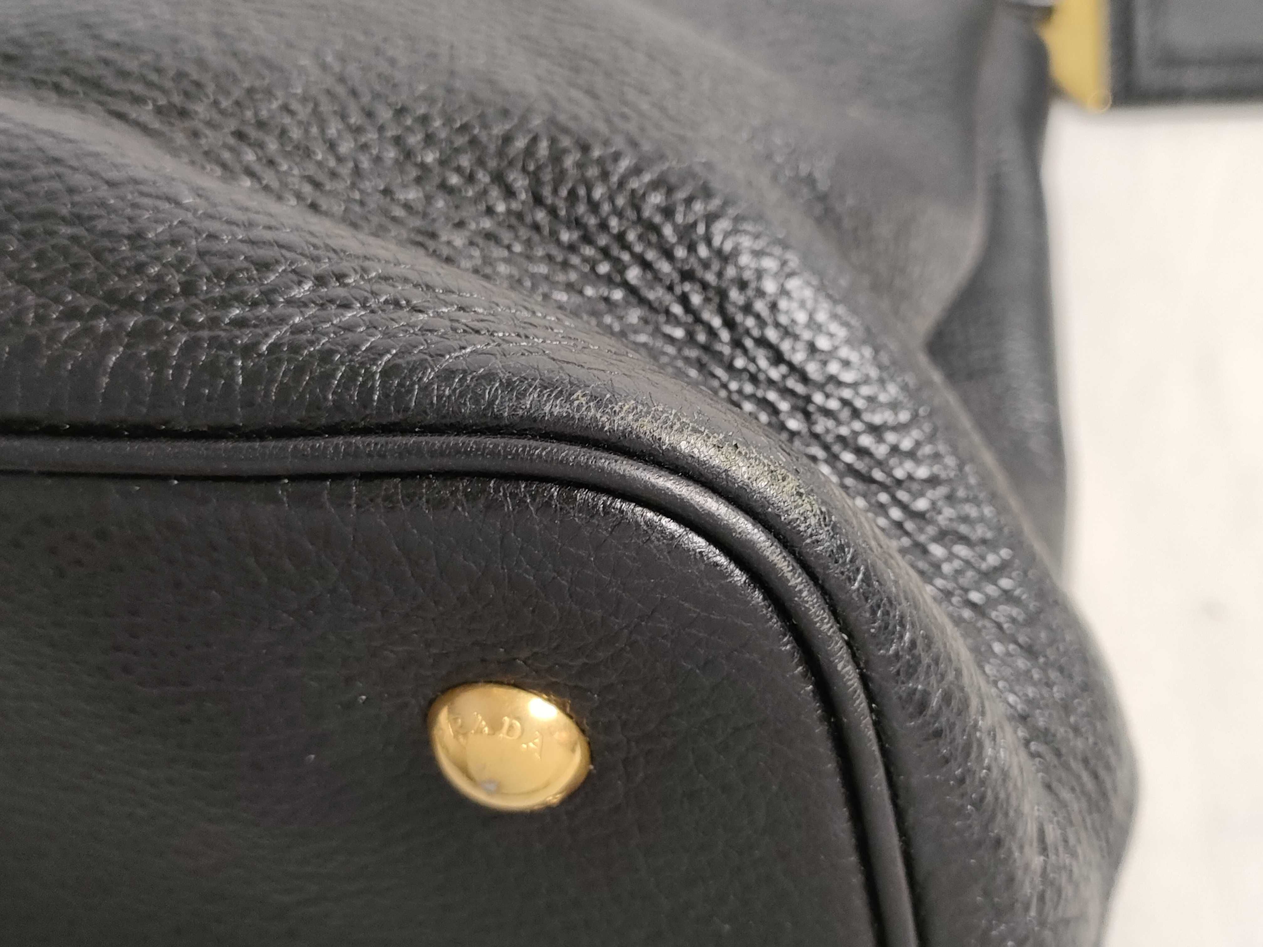 Vitello Phoenix Leather 2-Way Handbag, Black, 1BA058 (Handbag) — view 7