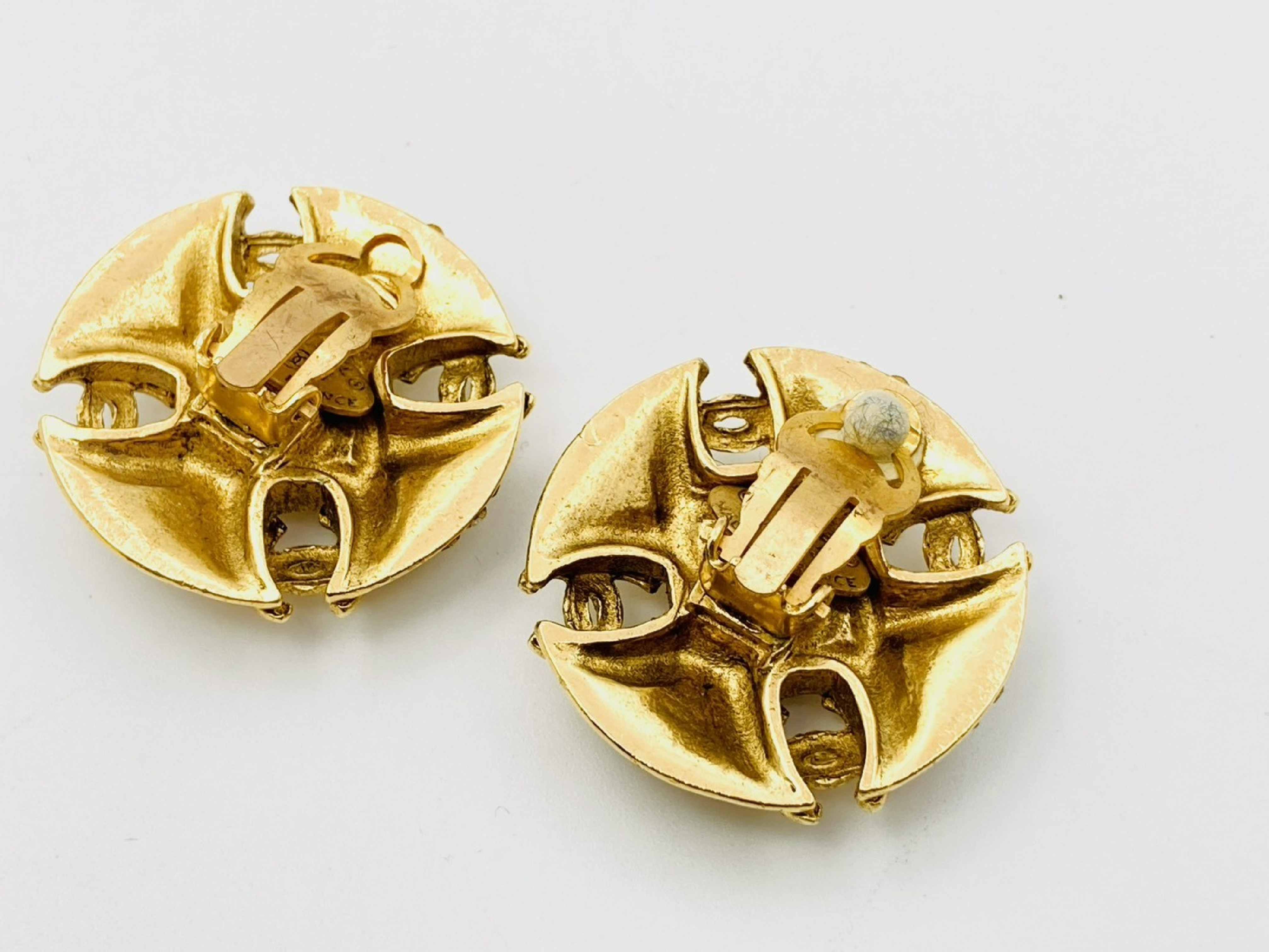 Coco Mark Color Stone x Rhinestone Earrings (23 comments) Gold x Red Earrings — view 2
