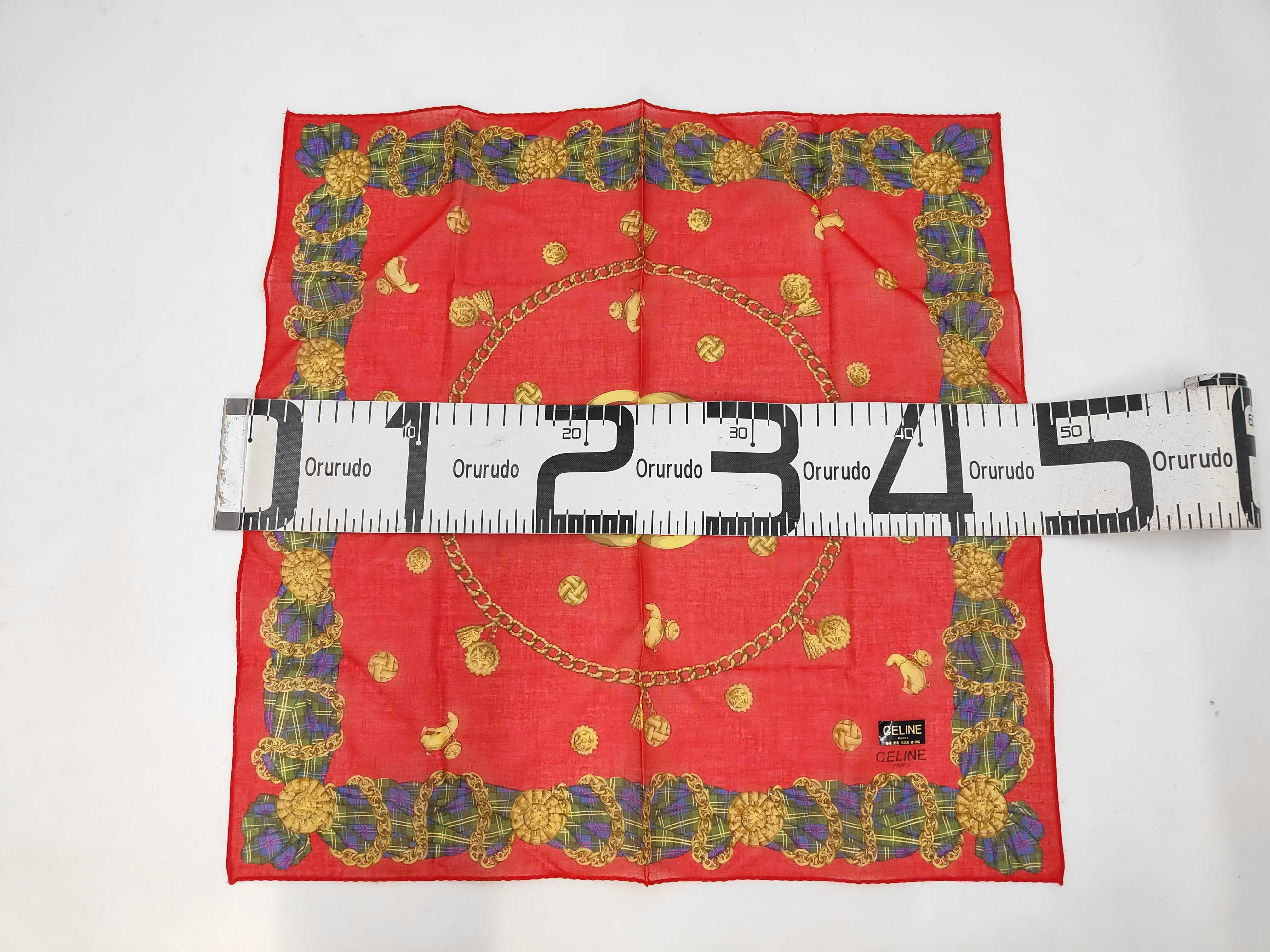 scarf/handkerchief with tag, logo chain, Triomphe design, red, and other accessories. — view 2