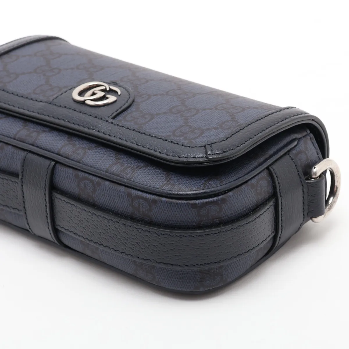 GG Supreme PVC x Leather Shoulder Bag, Navy, 795466 — view 3