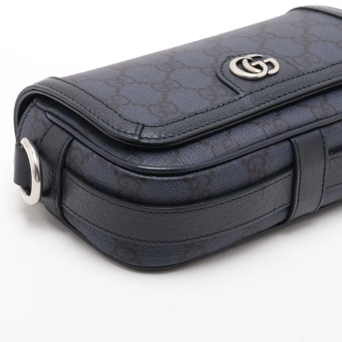GG Supreme PVC x Leather Shoulder Bag, Navy, 795466 — view 4