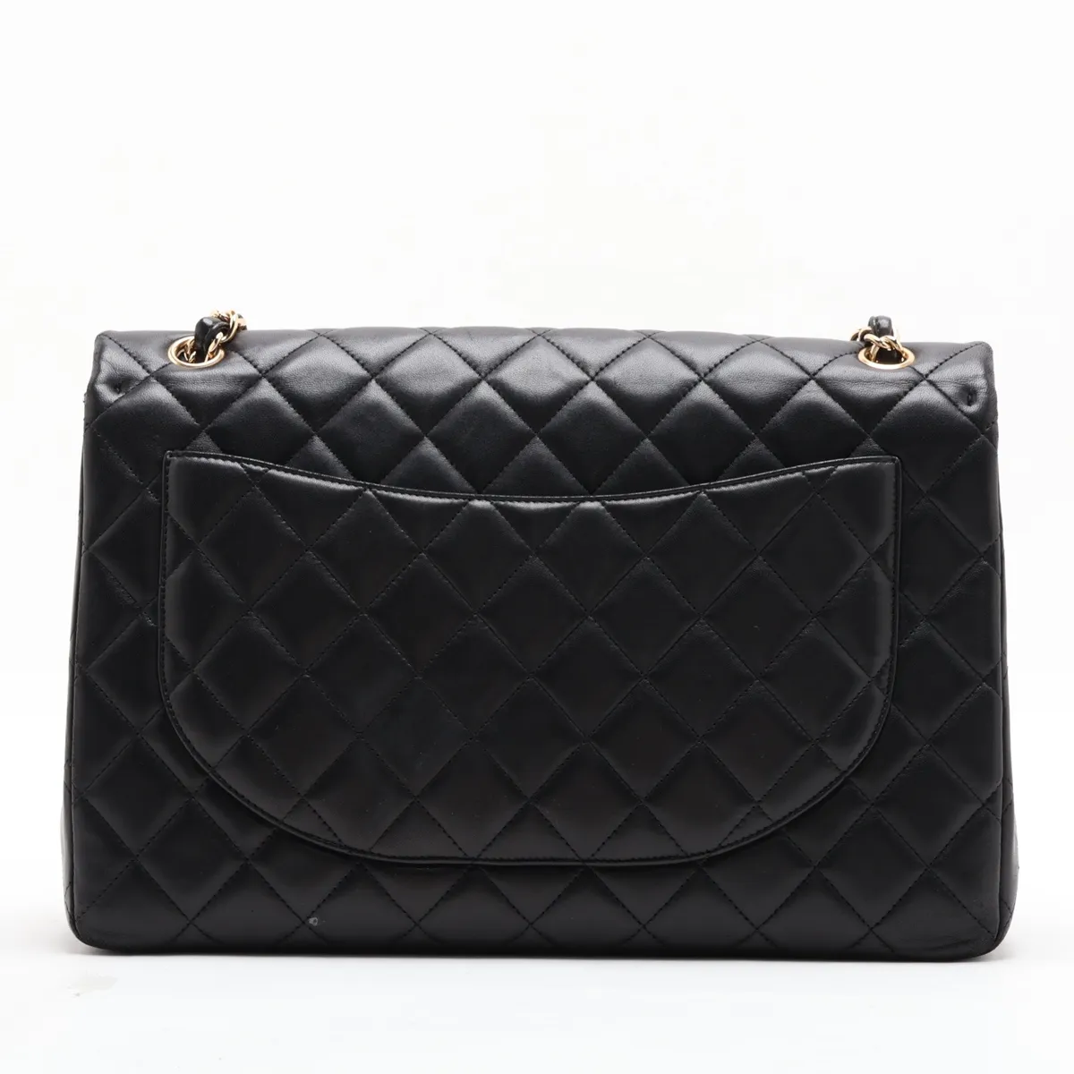 Large Matelassé 34 Maxi Lambskin Single Flap Double Chain Bag, Black with Gold Hardware, 13806100, Serial Number 13-series, A58601 — view 2