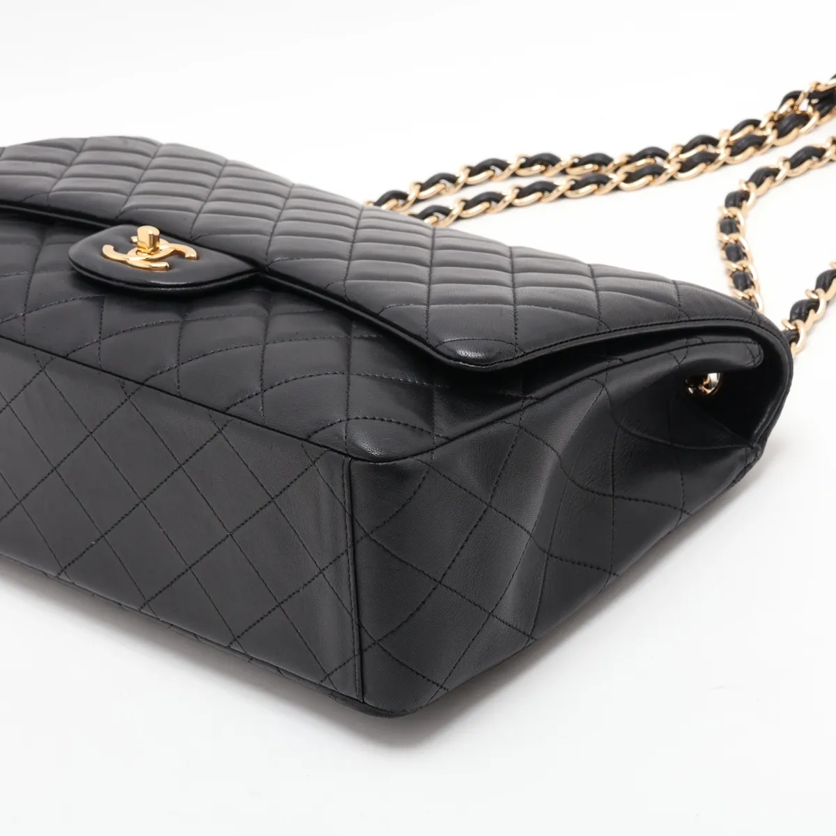 Large Matelassé 34 Maxi Lambskin Single Flap Double Chain Bag, Black with Gold Hardware, 13806100, Serial Number 13-series, A58601 — view 3