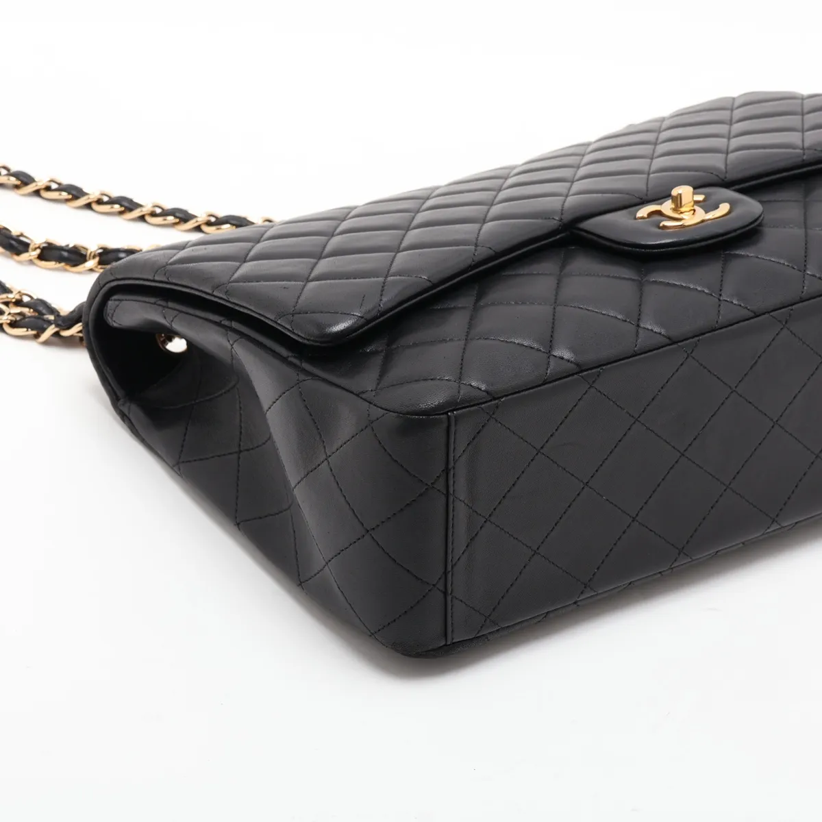 Large Matelassé 34 Maxi Lambskin Single Flap Double Chain Bag, Black with Gold Hardware, 13806100, Serial Number 13-series, A58601 — view 4