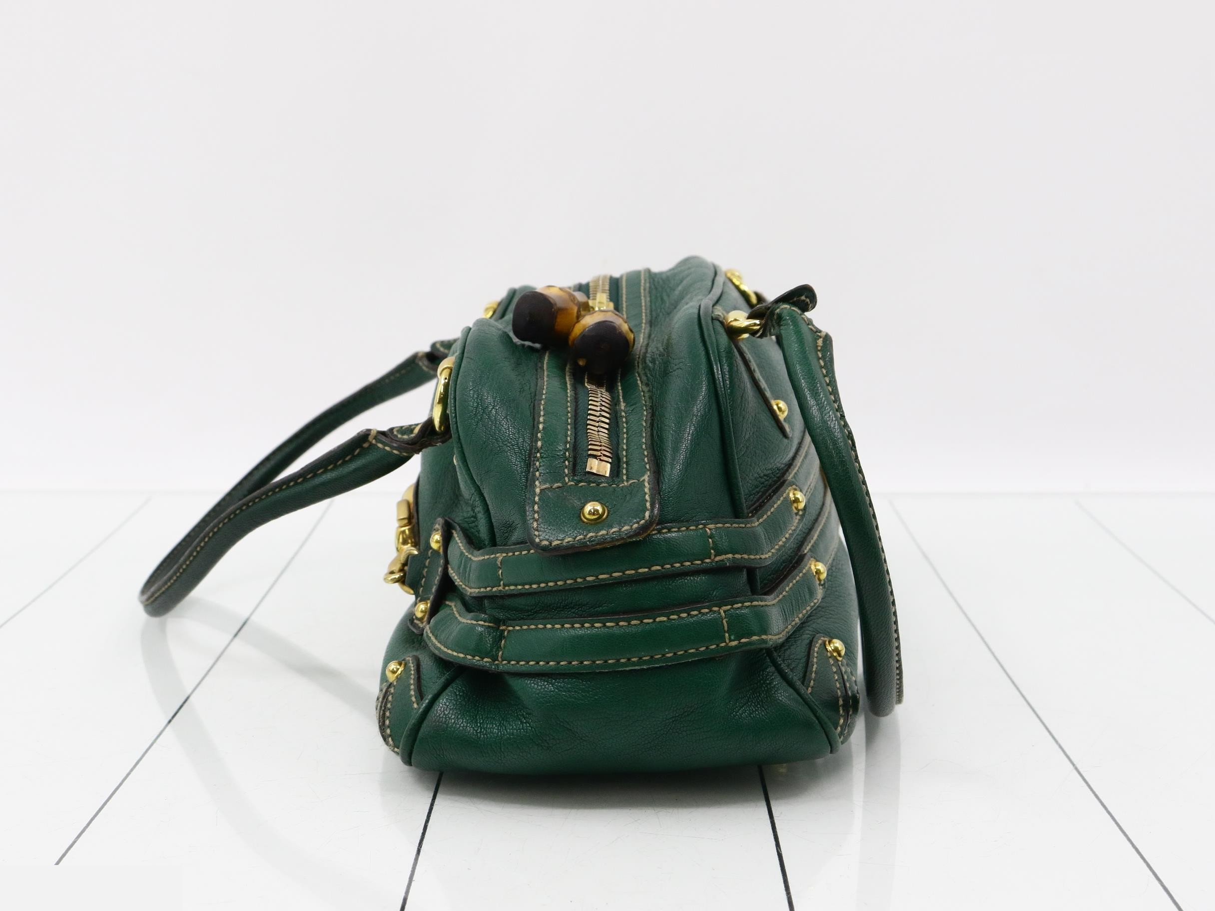 Bamboo Leather Horsebit Semi-Shoulder Bag (Green) — view 3