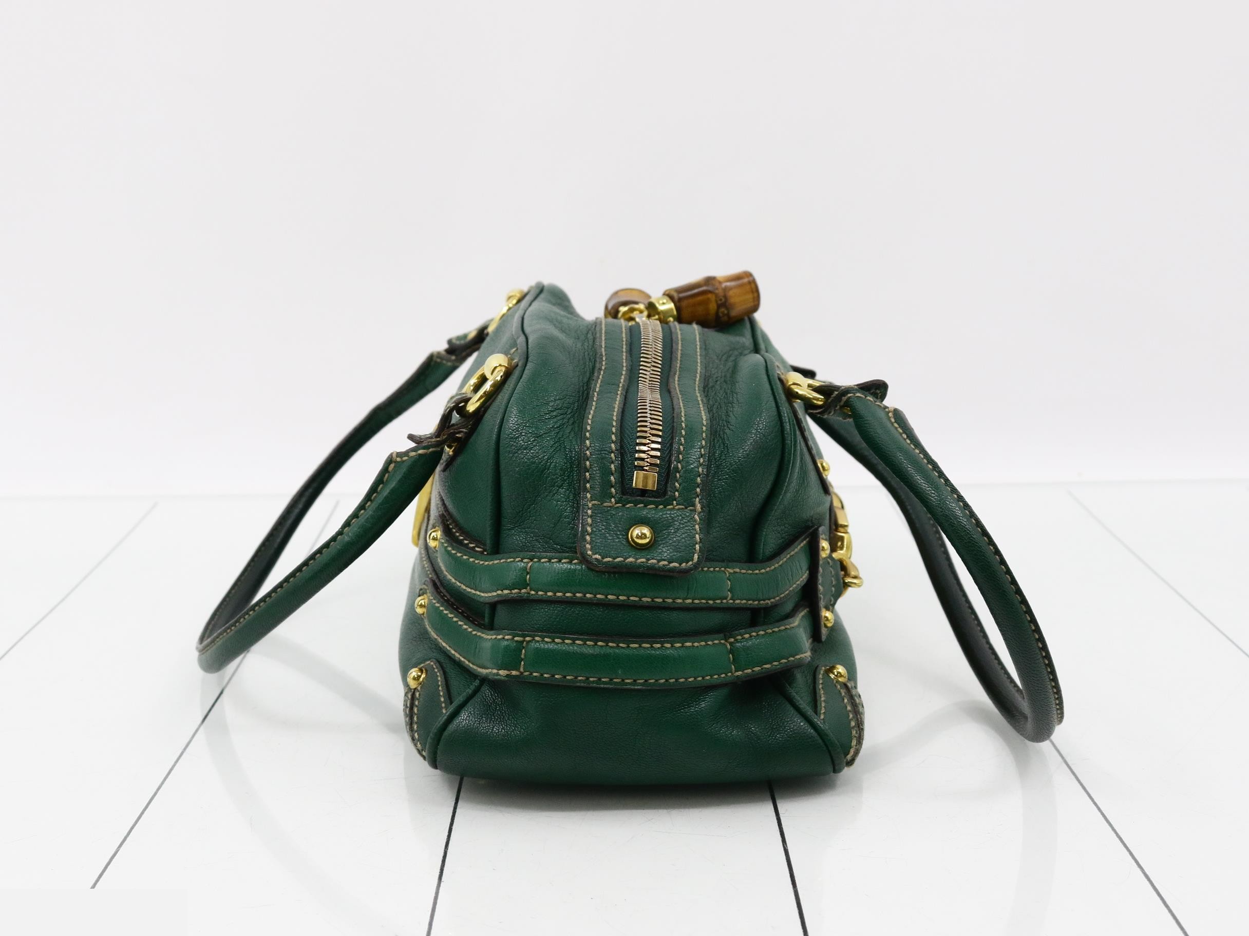 Bamboo Leather Horsebit Semi-Shoulder Bag (Green) — view 4