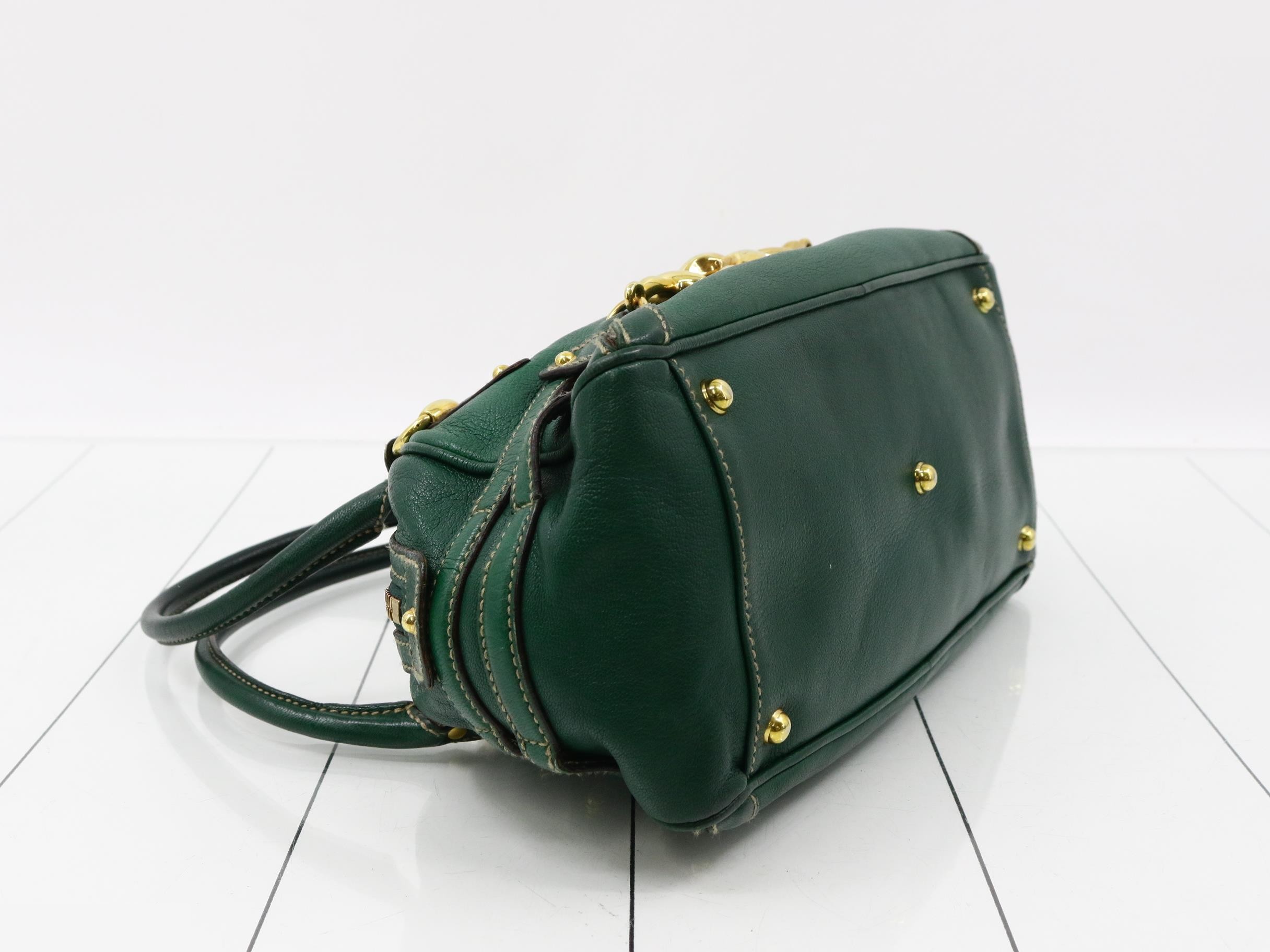 Bamboo Leather Horsebit Semi-Shoulder Bag (Green) — view 5