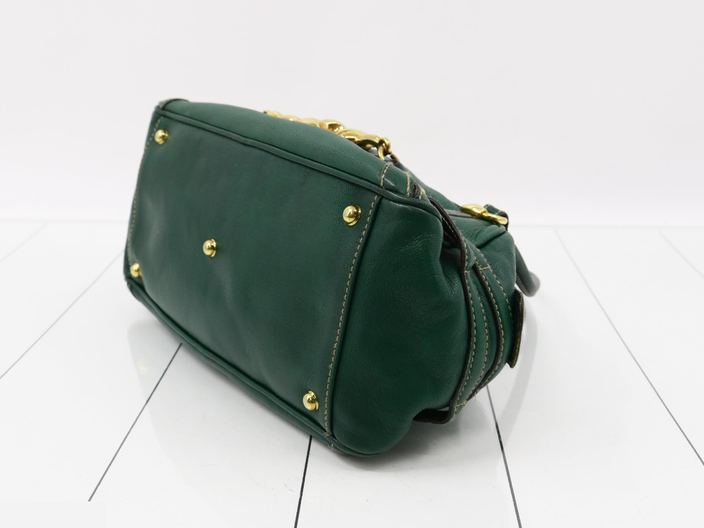 Bamboo Leather Horsebit Semi-Shoulder Bag (Green) — view 6