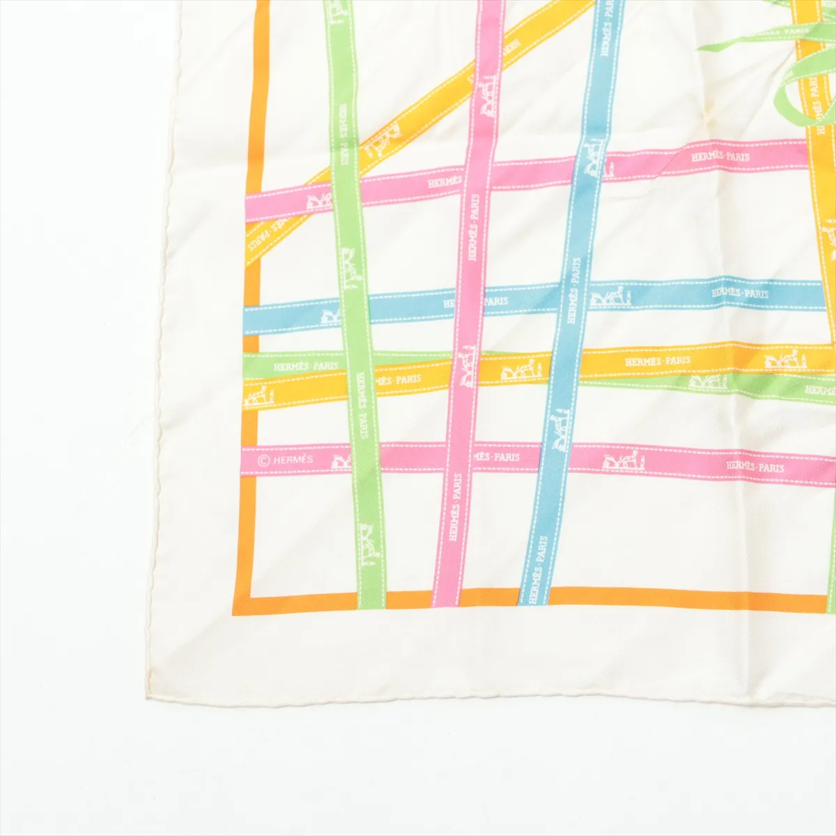 Carre 45 Bolduc Ribbon Scarf Silk Ivory x Multicolor — view 5