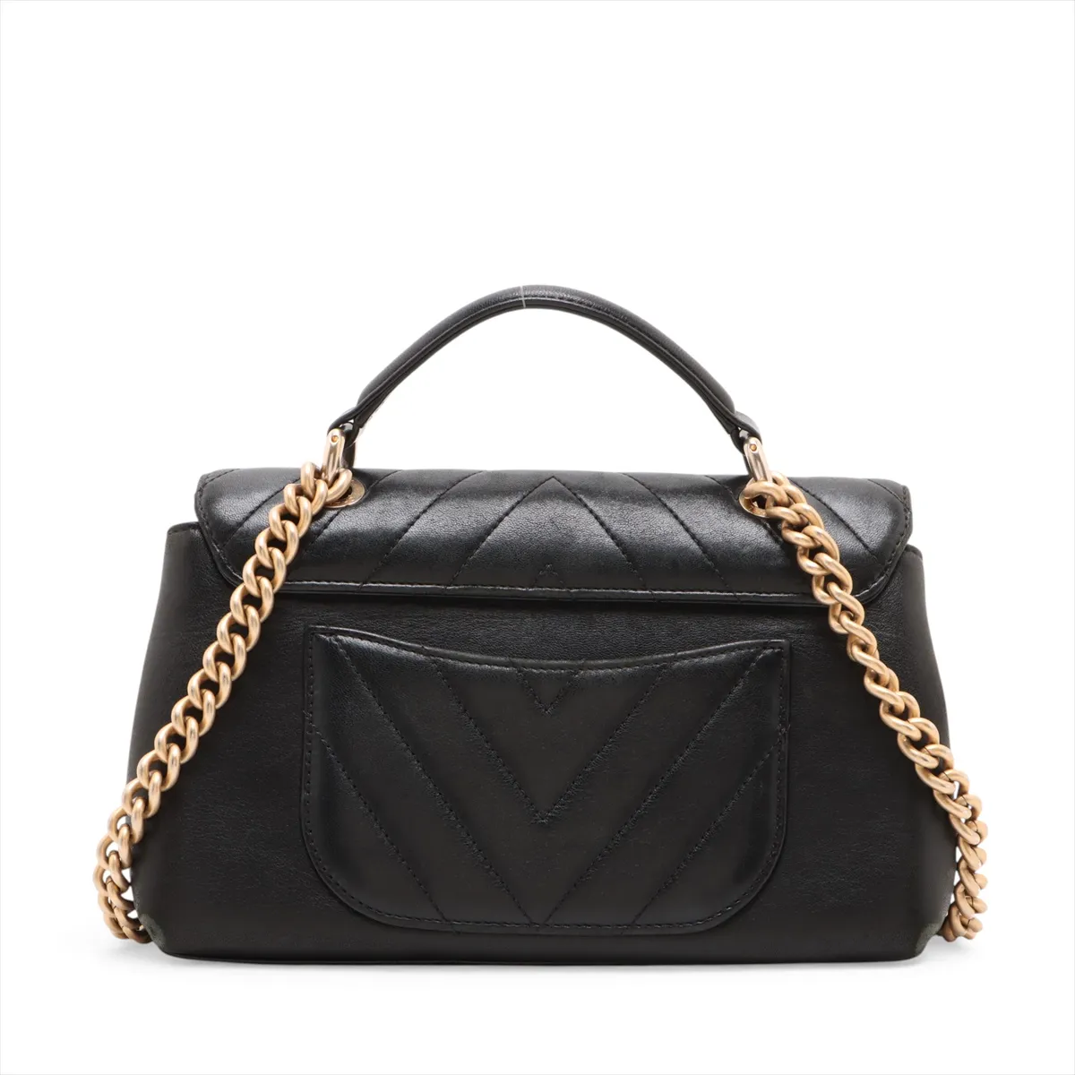 V-stitch lambskin 2-way handbag, chevron black with gold hardware, 24408763, serial number in the 24 range. — view 2