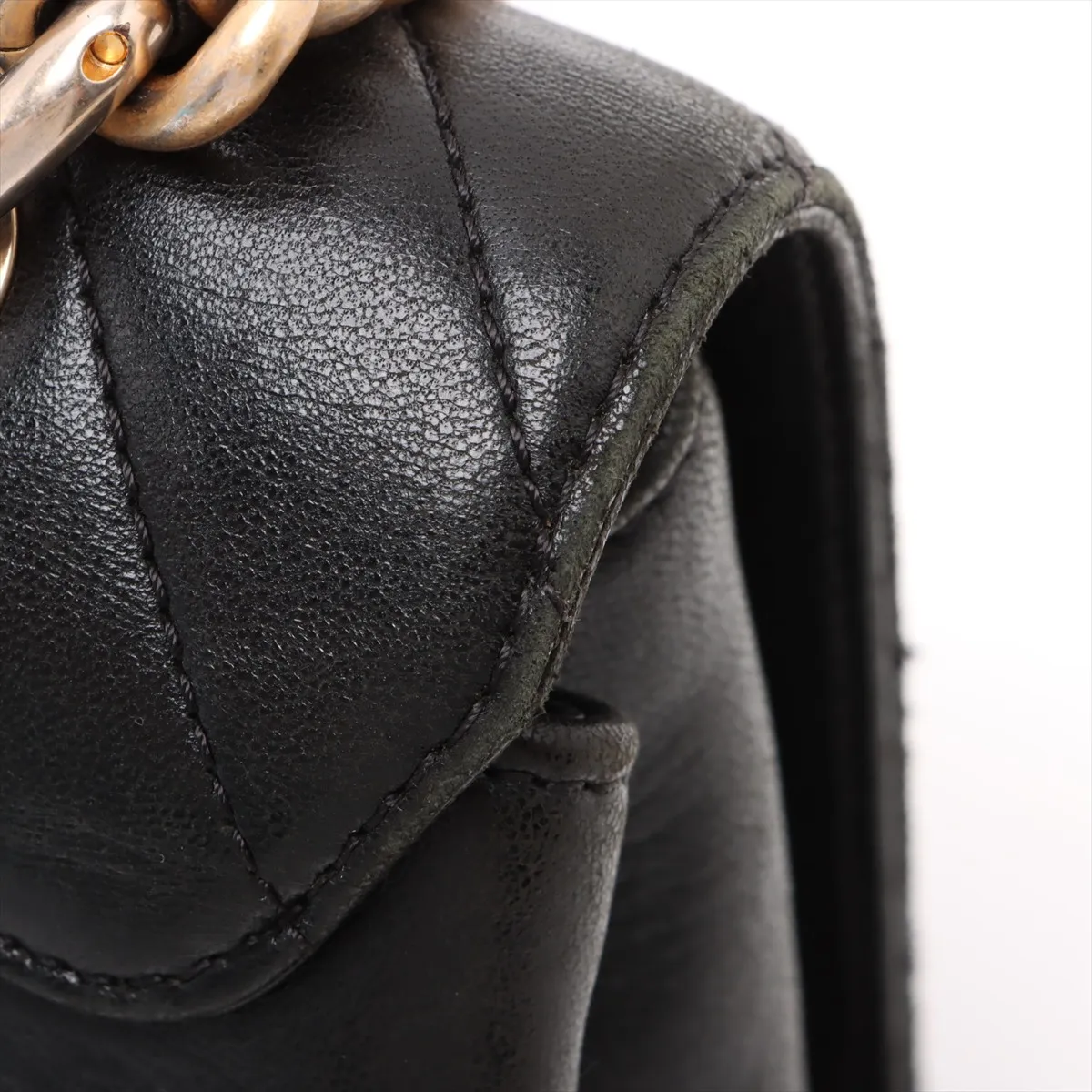 V-stitch lambskin 2-way handbag, chevron black with gold hardware, 24408763, serial number in the 24 range. — view 12