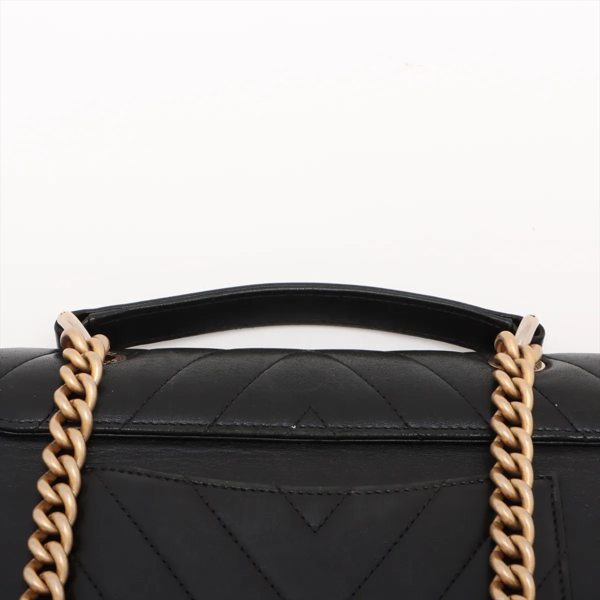 V-stitch lambskin 2-way handbag, chevron black with gold hardware, 24408763, serial number in the 24 range. — view 6