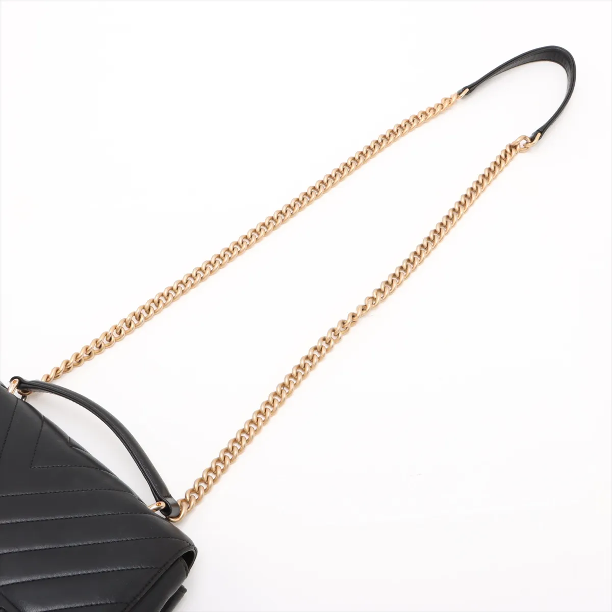 V-stitch lambskin 2-way handbag, chevron black with gold hardware, 24408763, serial number in the 24 range. — view 7