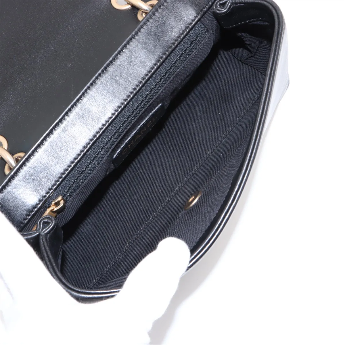 V-stitch lambskin 2-way handbag, chevron black with gold hardware, 24408763, serial number in the 24 range. — view 8
