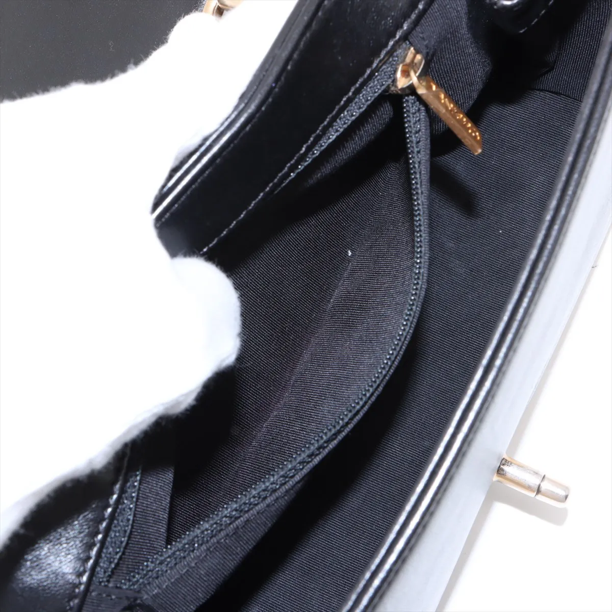V-stitch lambskin 2-way handbag, chevron black with gold hardware, 24408763, serial number in the 24 range. — view 9
