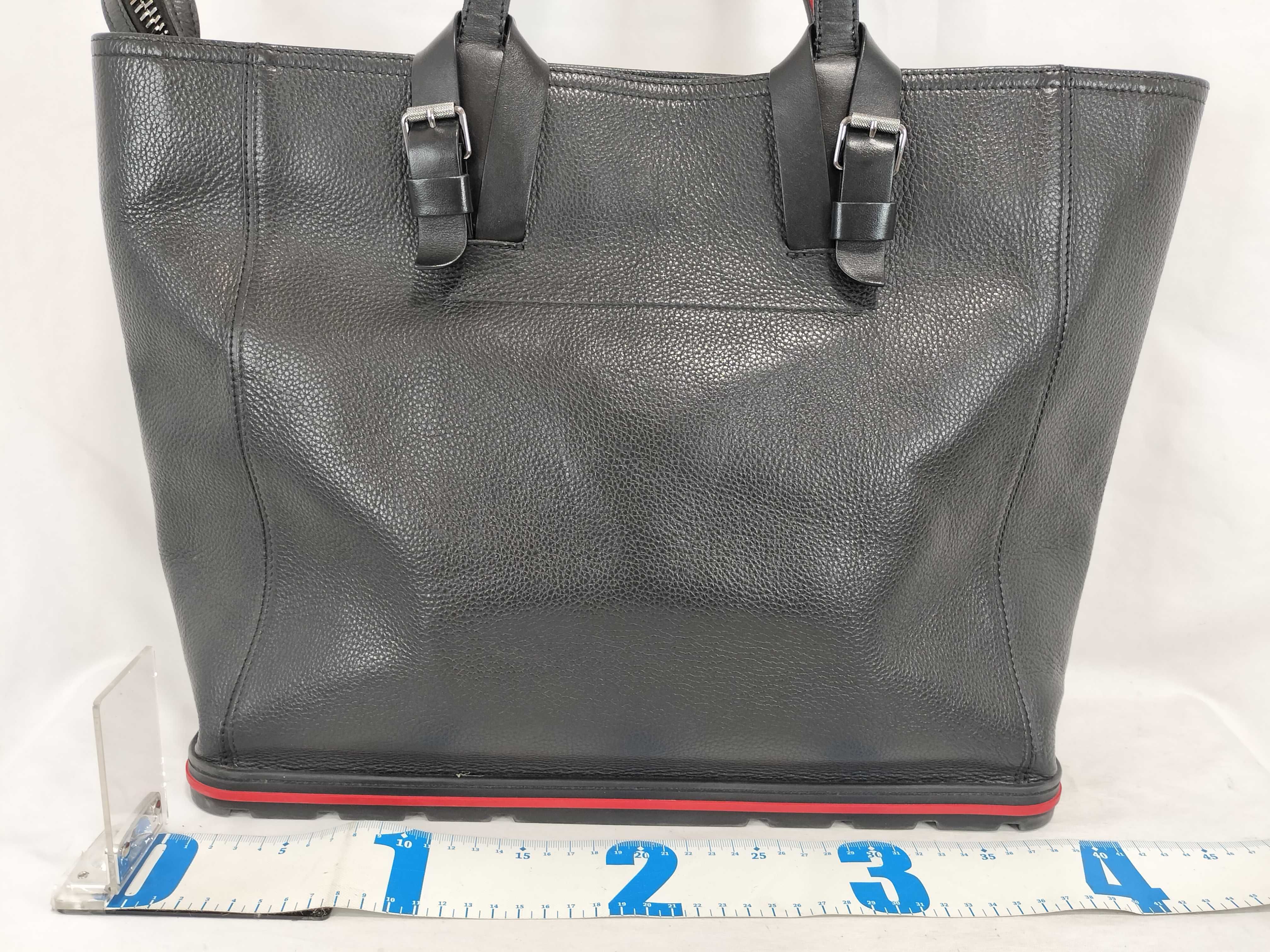 Cabiker Leather x Rubber Tote Bag, Black x Red — view 2