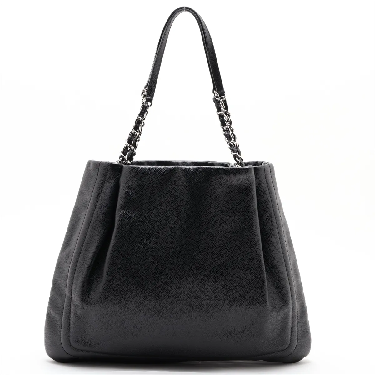 Coco Mark Caviar Skin Chain Tote Bag, Black with Silver Hardware, Item No. 15999357 (Serial Number in the 15s range) — view 2