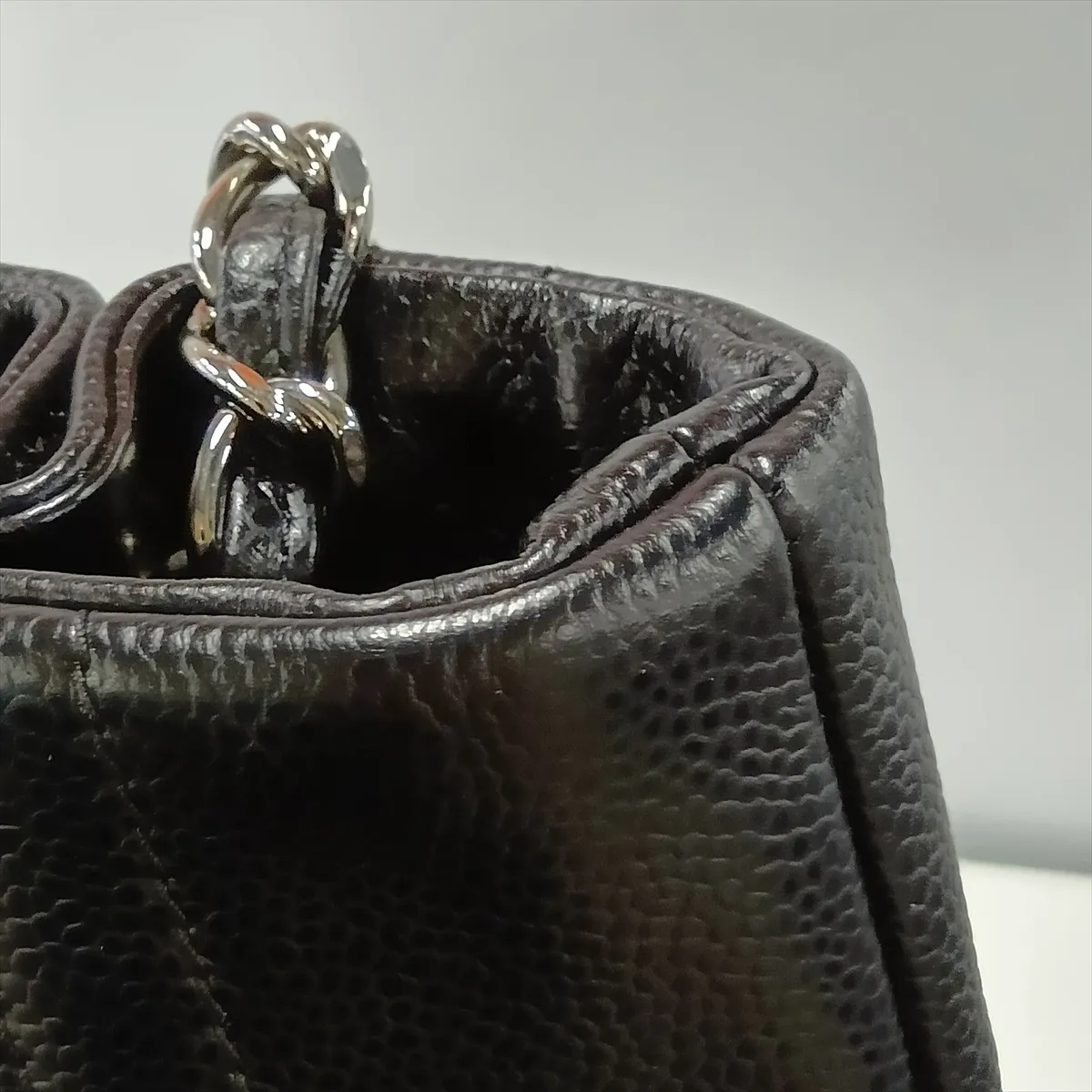 Coco Mark Caviar Skin Chain Tote Bag, Black with Silver Hardware, Item No. 15999357 (Serial Number in the 15s range) — view 13