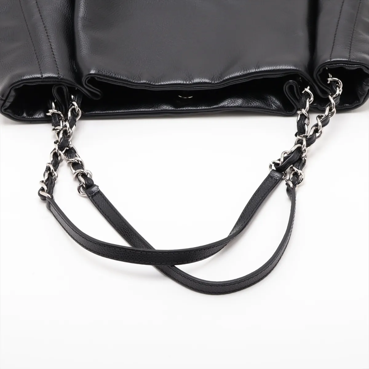 Coco Mark Caviar Skin Chain Tote Bag, Black with Silver Hardware, Item No. 15999357 (Serial Number in the 15s range) — view 5