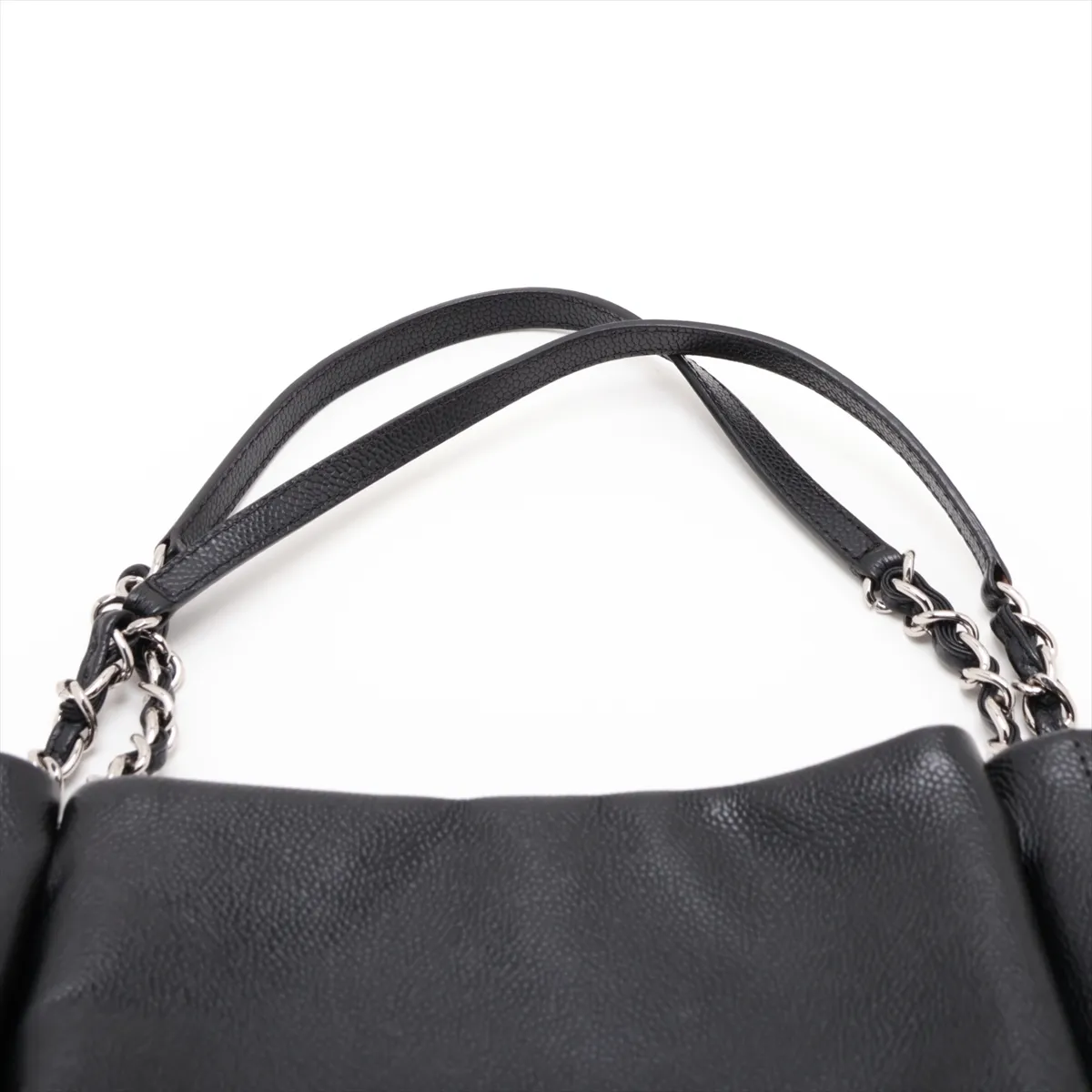 Coco Mark Caviar Skin Chain Tote Bag, Black with Silver Hardware, Item No. 15999357 (Serial Number in the 15s range) — view 6