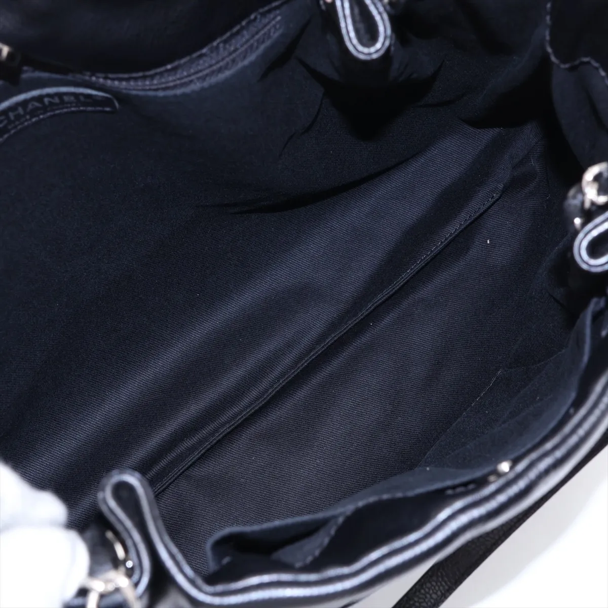 Coco Mark Caviar Skin Chain Tote Bag, Black with Silver Hardware, Item No. 15999357 (Serial Number in the 15s range) — view 7