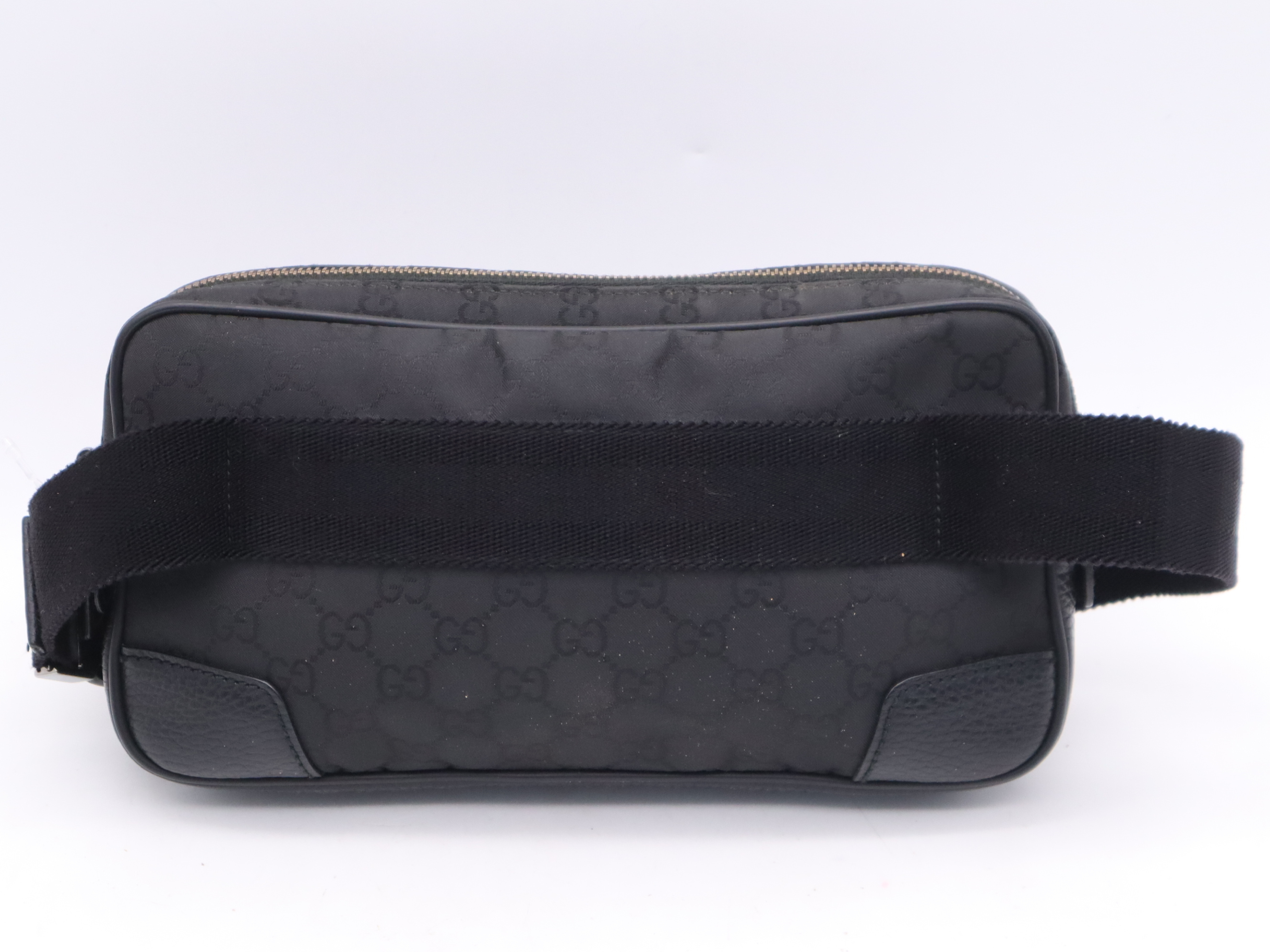 336672 GG Nylon/Leather Waist Bag, Black with Silver Hardware — view 2