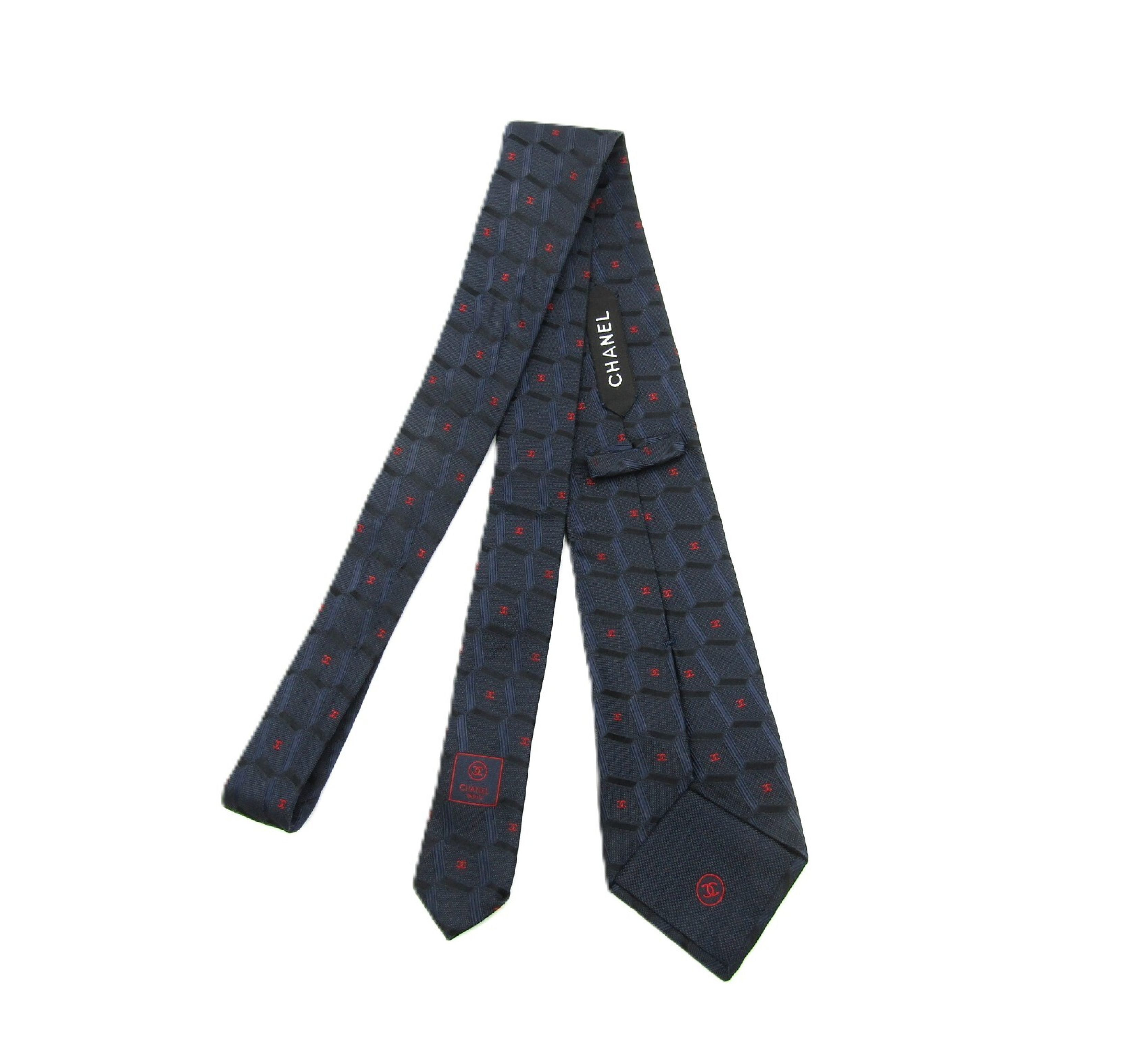 Coco Mark Silk Tie, Navy, Other Accessories — view 2