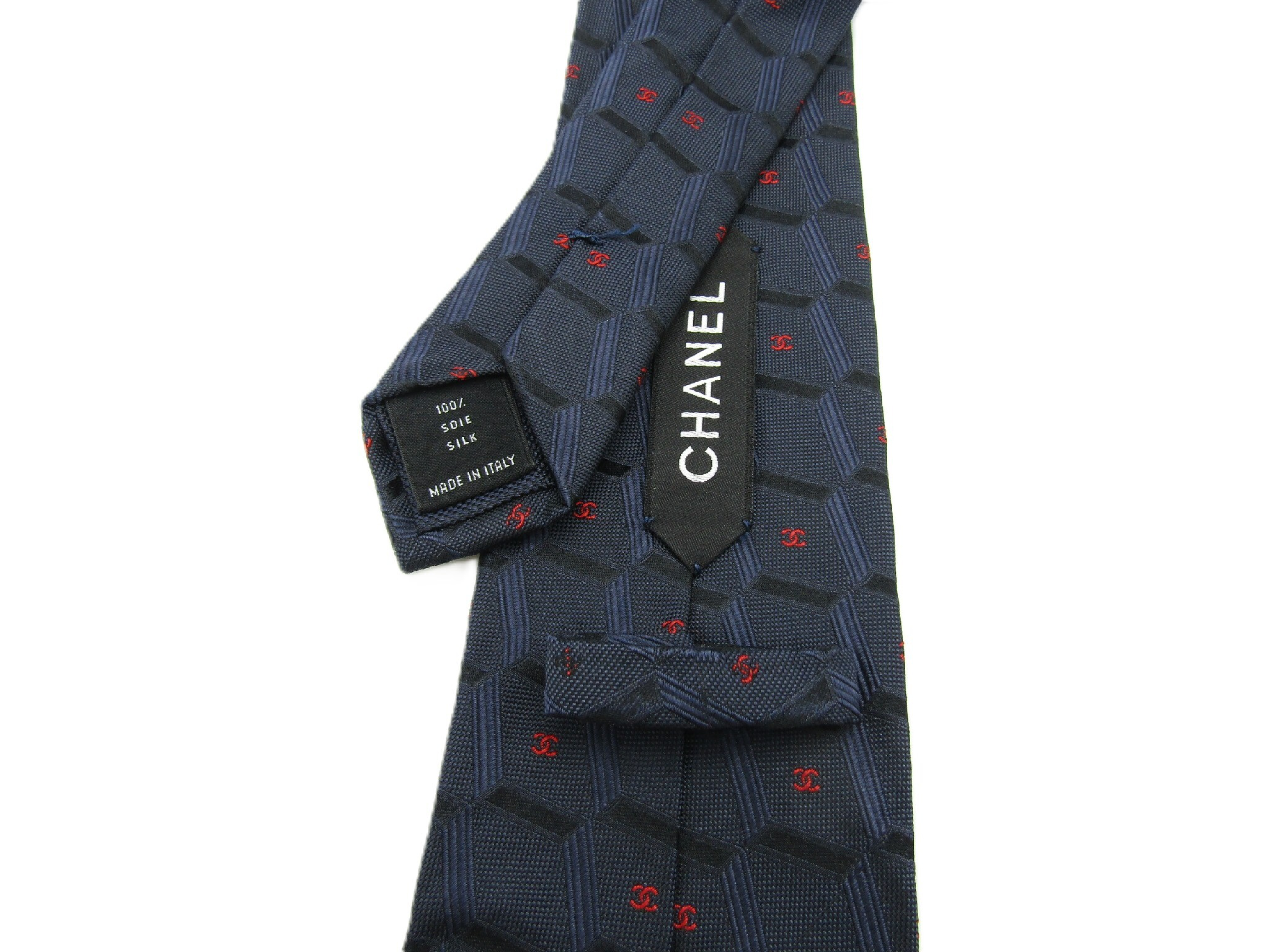 Coco Mark Silk Tie, Navy, Other Accessories — view 3
