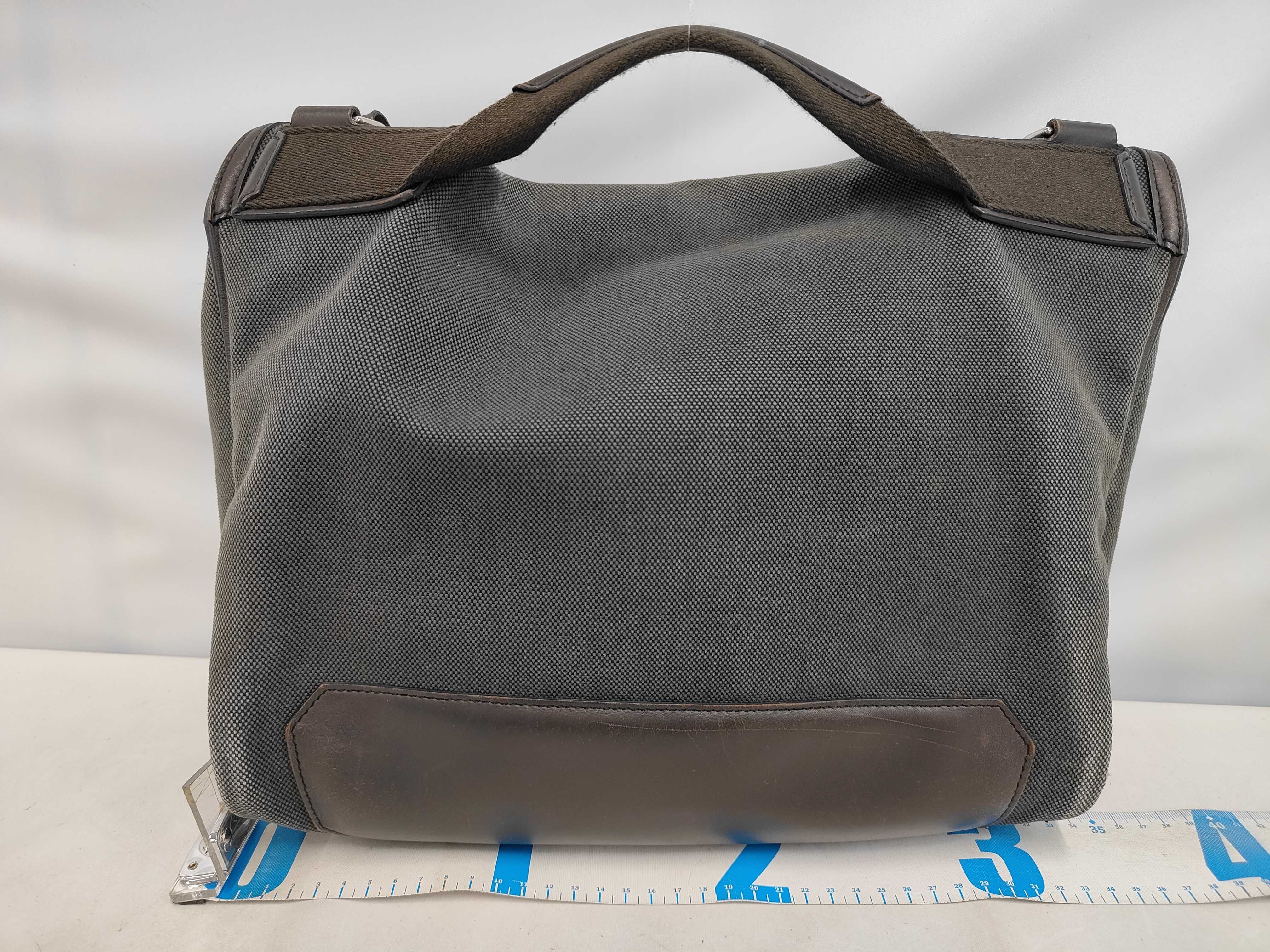 Allertour Canvas Leather Brown Silver Hardware T Stamp Shoulder Bag — view 2