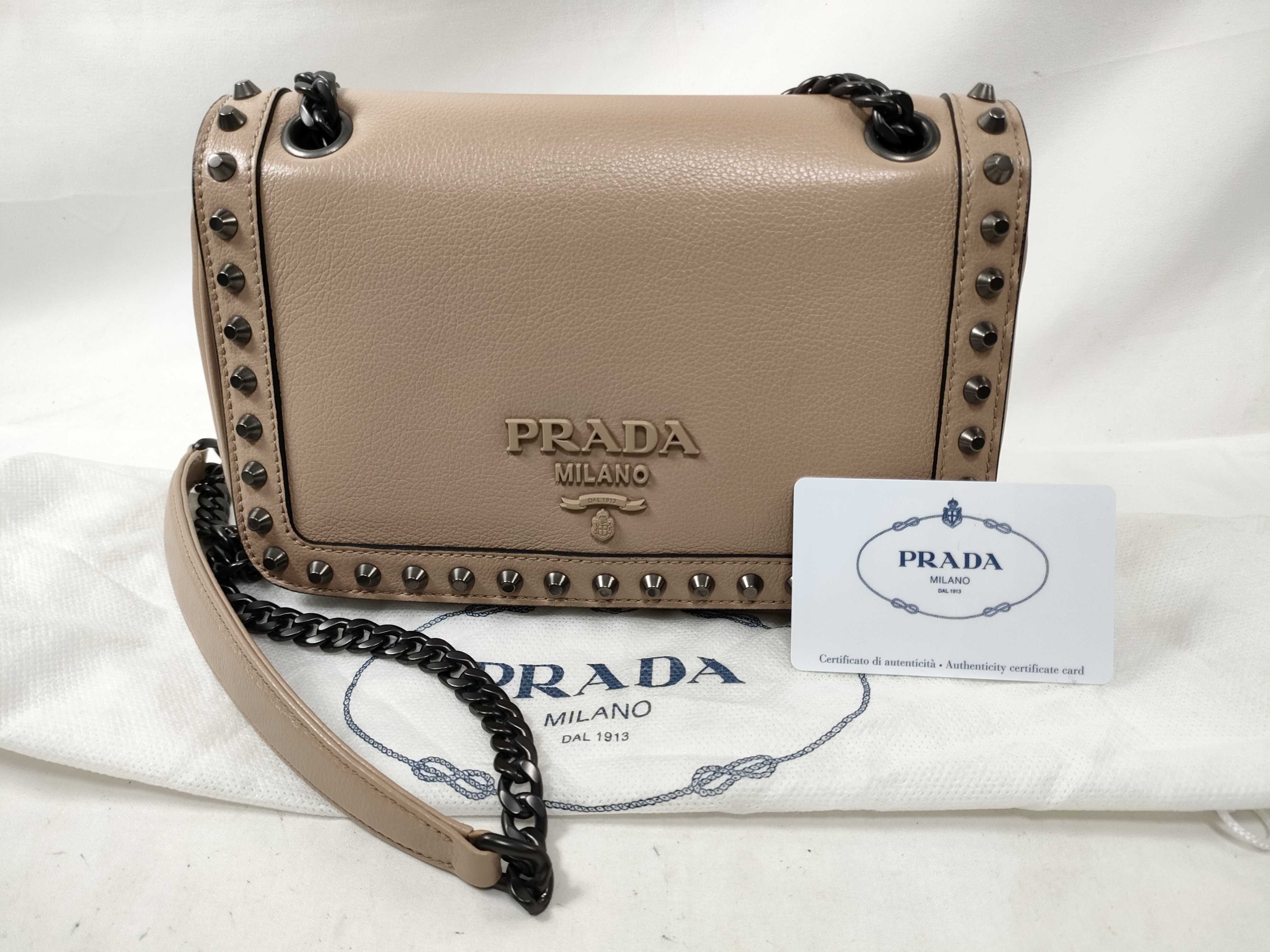 Leather x Stud Chain Shoulder Bag Beige 1BD147 Shoulder Bag