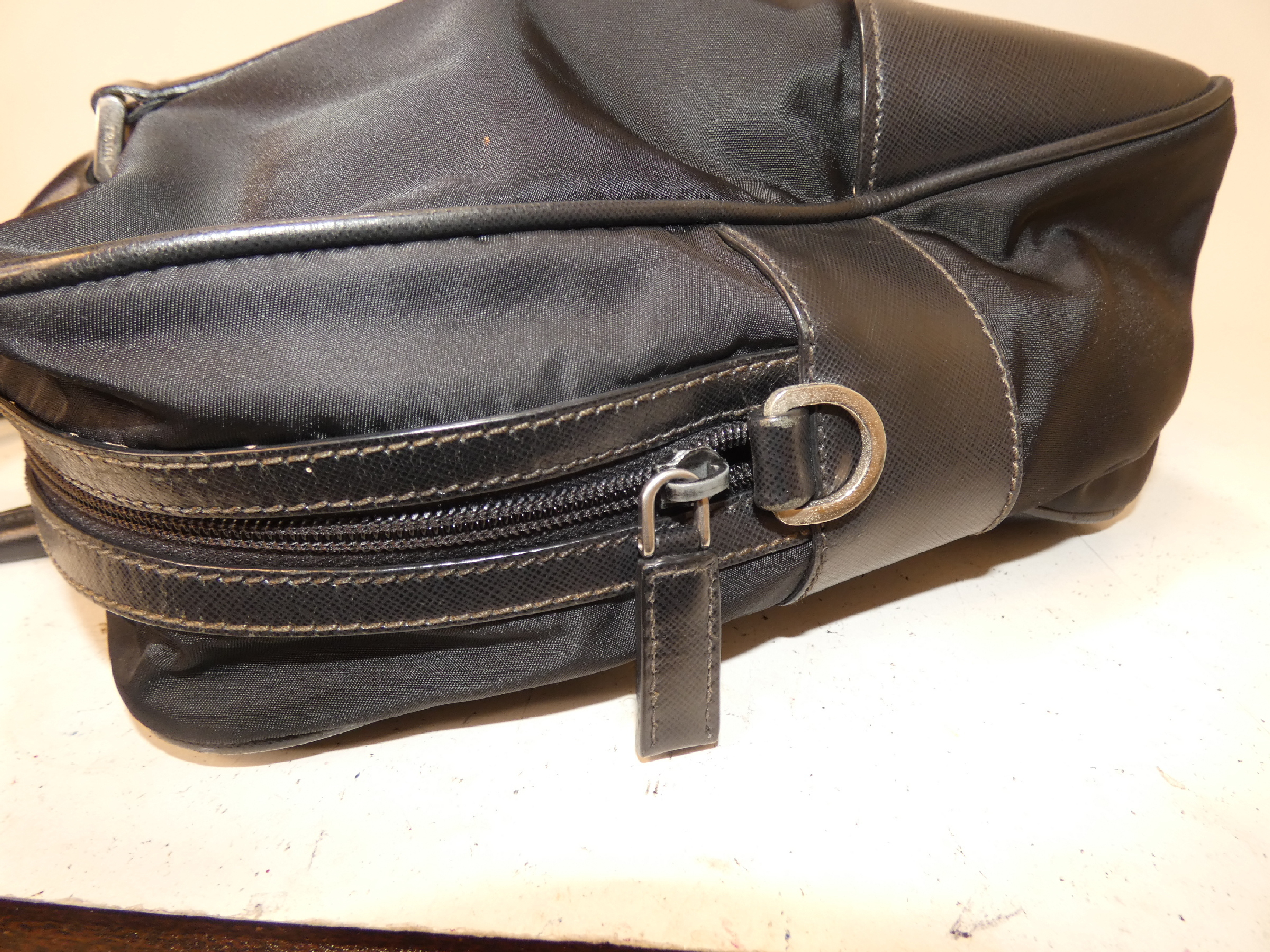 Nylon Saffiano Black Handbag Boston Business Bag — view 8