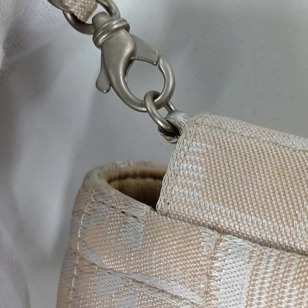 New Travel Line Nylon Chain Shoulder Bag, Beige, Silver Hardware, 6215369, Series 6 — view 14