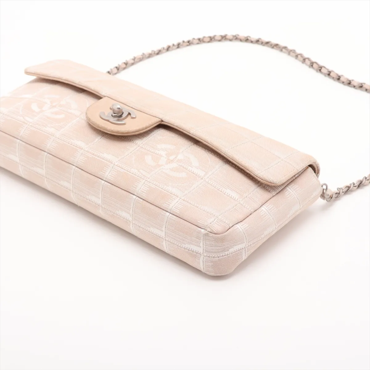 New Travel Line Nylon Chain Shoulder Bag, Beige, Silver Hardware, 6215369, Series 6 — view 3