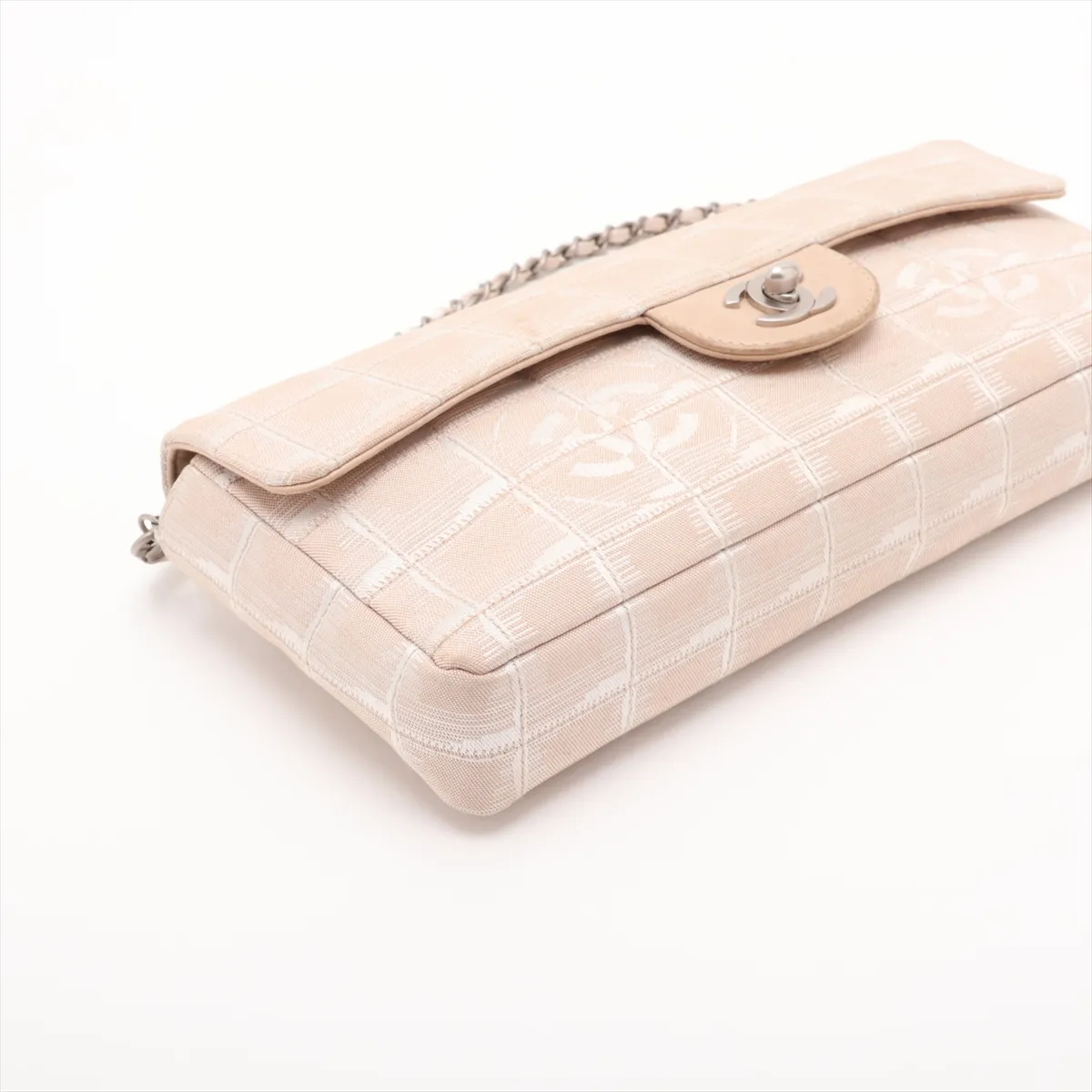 New Travel Line Nylon Chain Shoulder Bag, Beige, Silver Hardware, 6215369, Series 6 — view 4