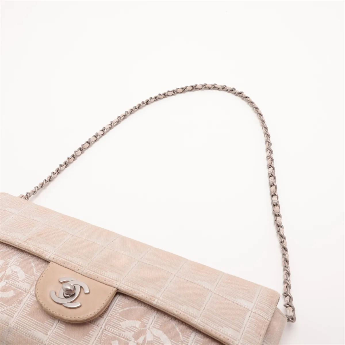 New Travel Line Nylon Chain Shoulder Bag, Beige, Silver Hardware, 6215369, Series 6 — view 5